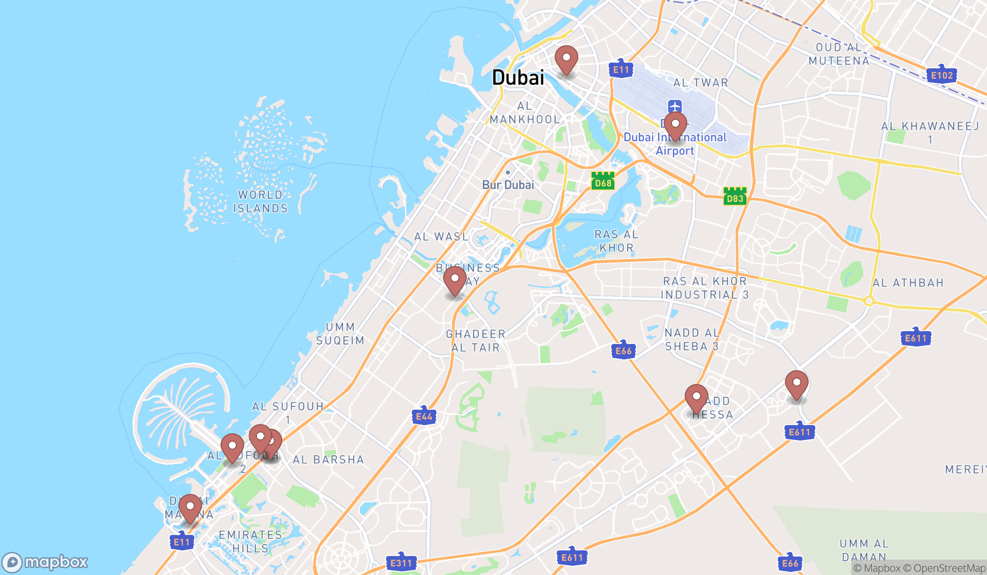 Map showing the ranked bpo companies in Dubai, Dubai