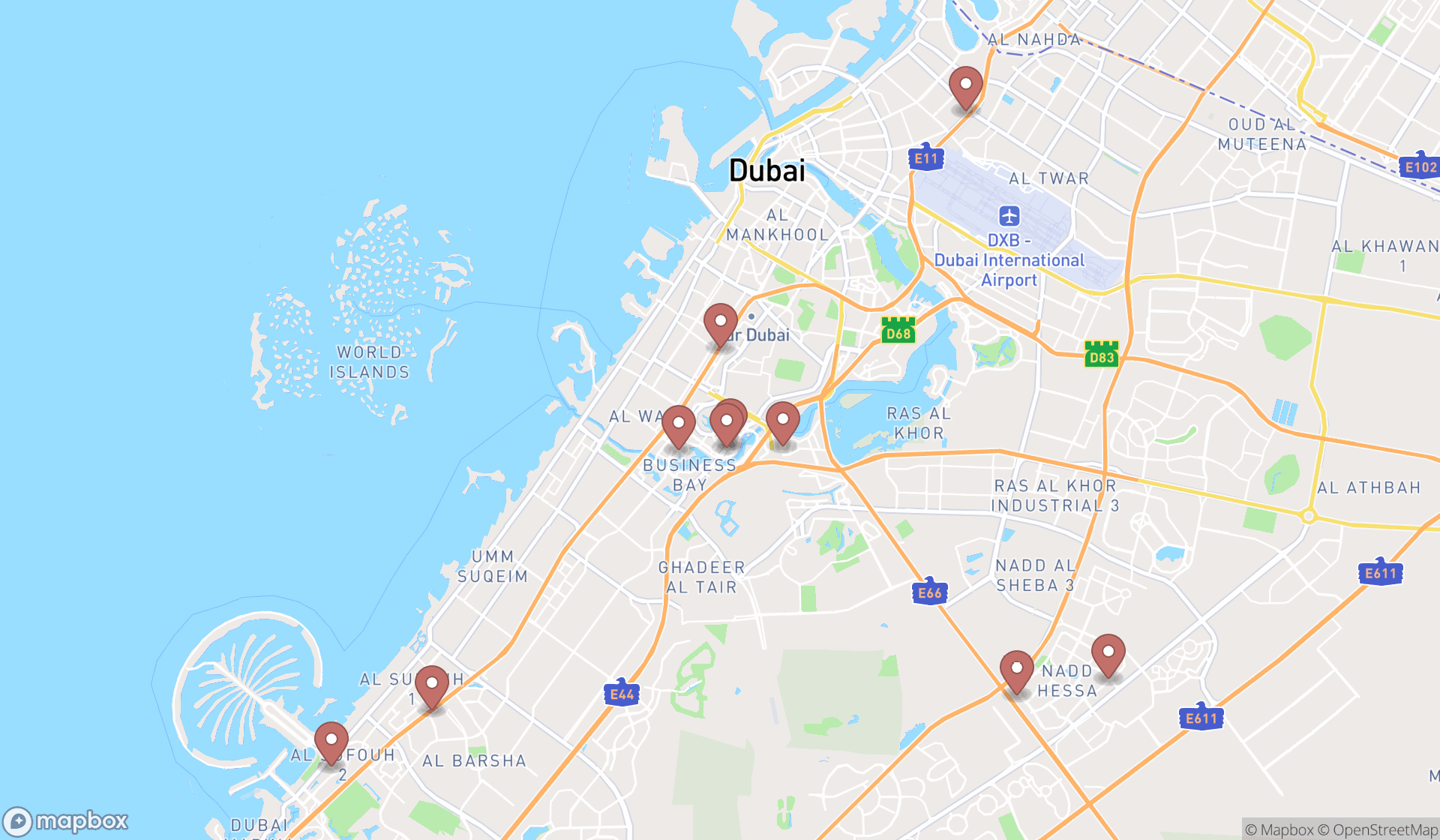 Map showing the ranked branding agencies in Dubai, Dubai