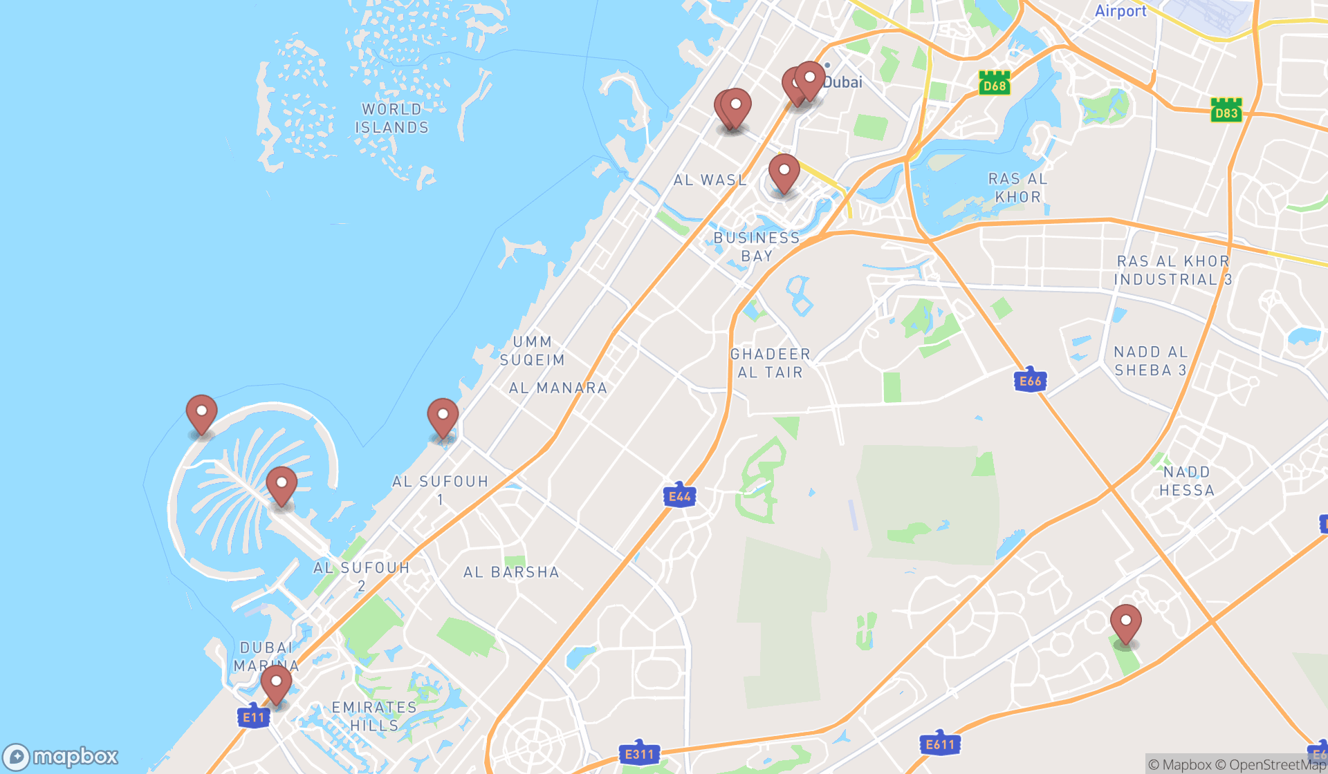 Map showing the ranked brasseries in Dubai, Dubai