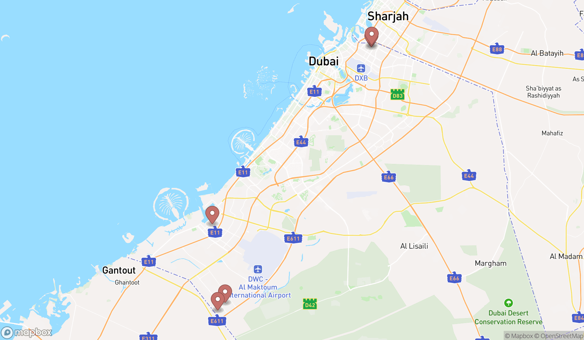 Map showing the ranked brick manufacturers in Dubai, Dubai