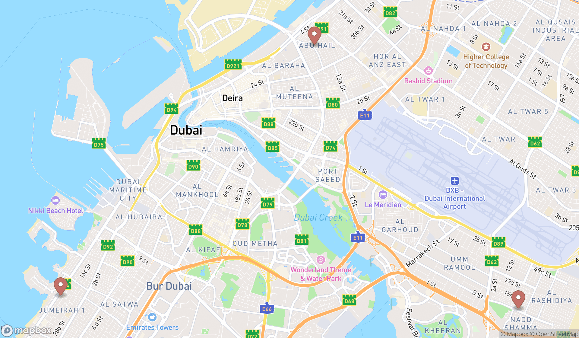 Map showing the ranked buddhist temples in Dubai, Dubai