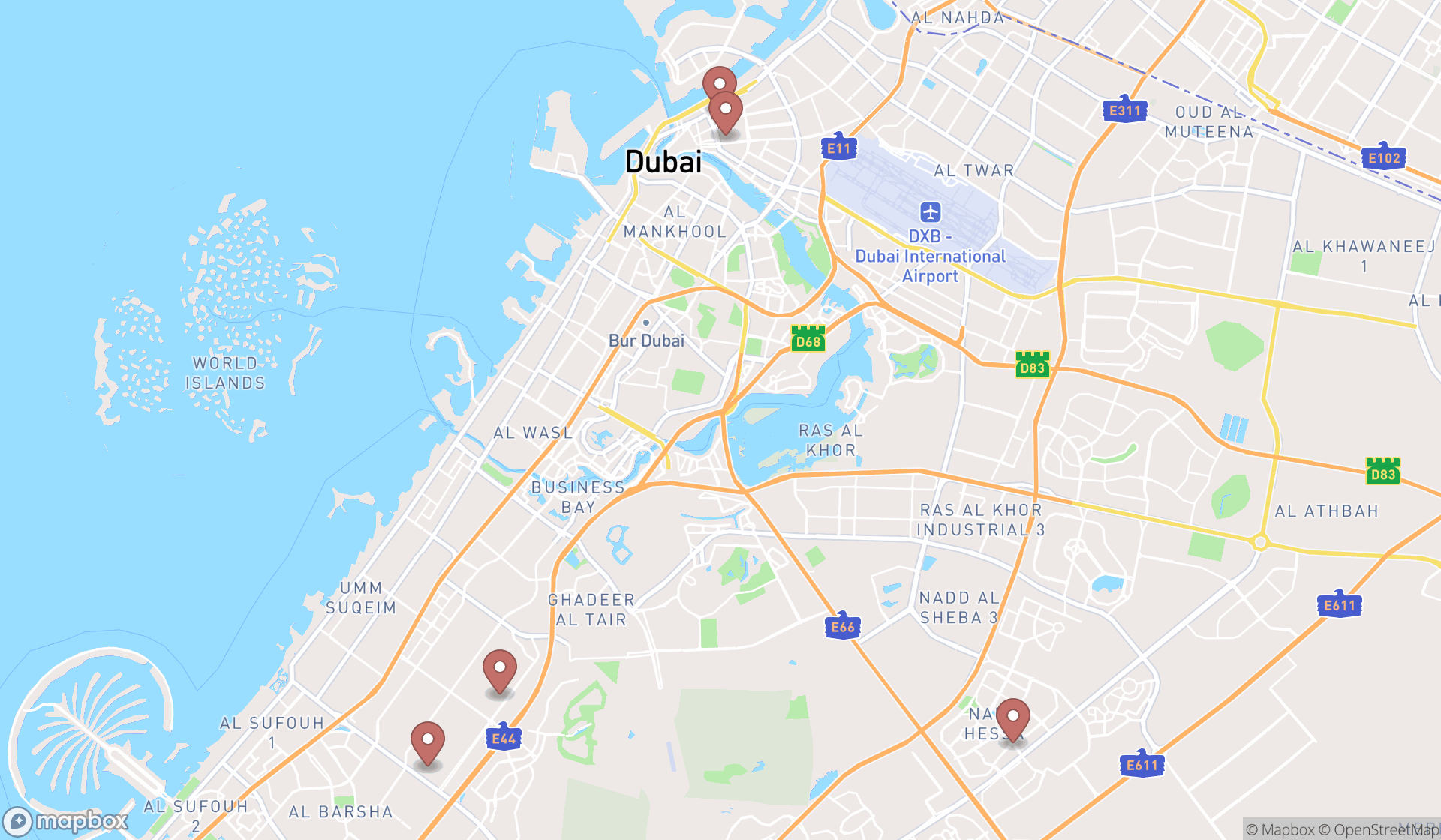 Map showing the ranked builders in Dubai, Dubai