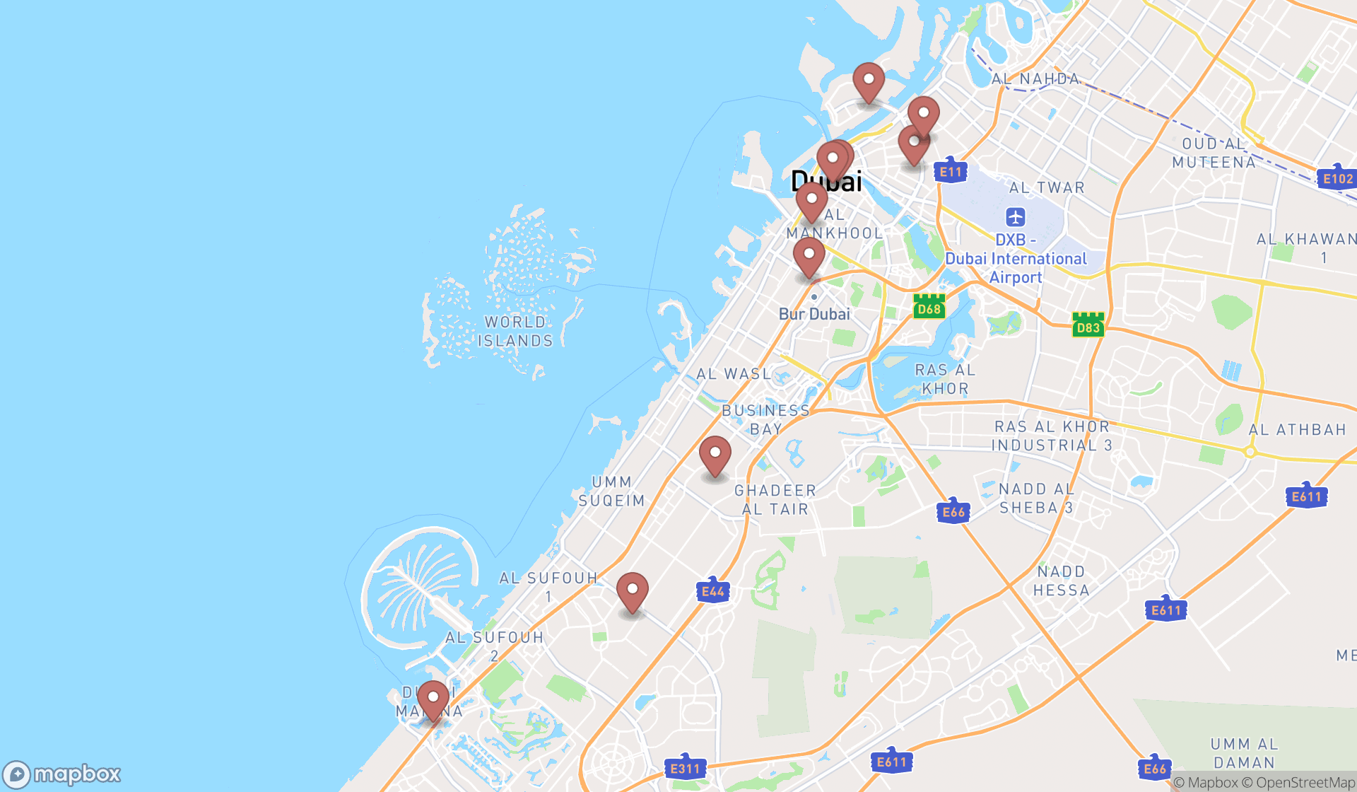 Map showing the ranked building designers in Dubai, Dubai