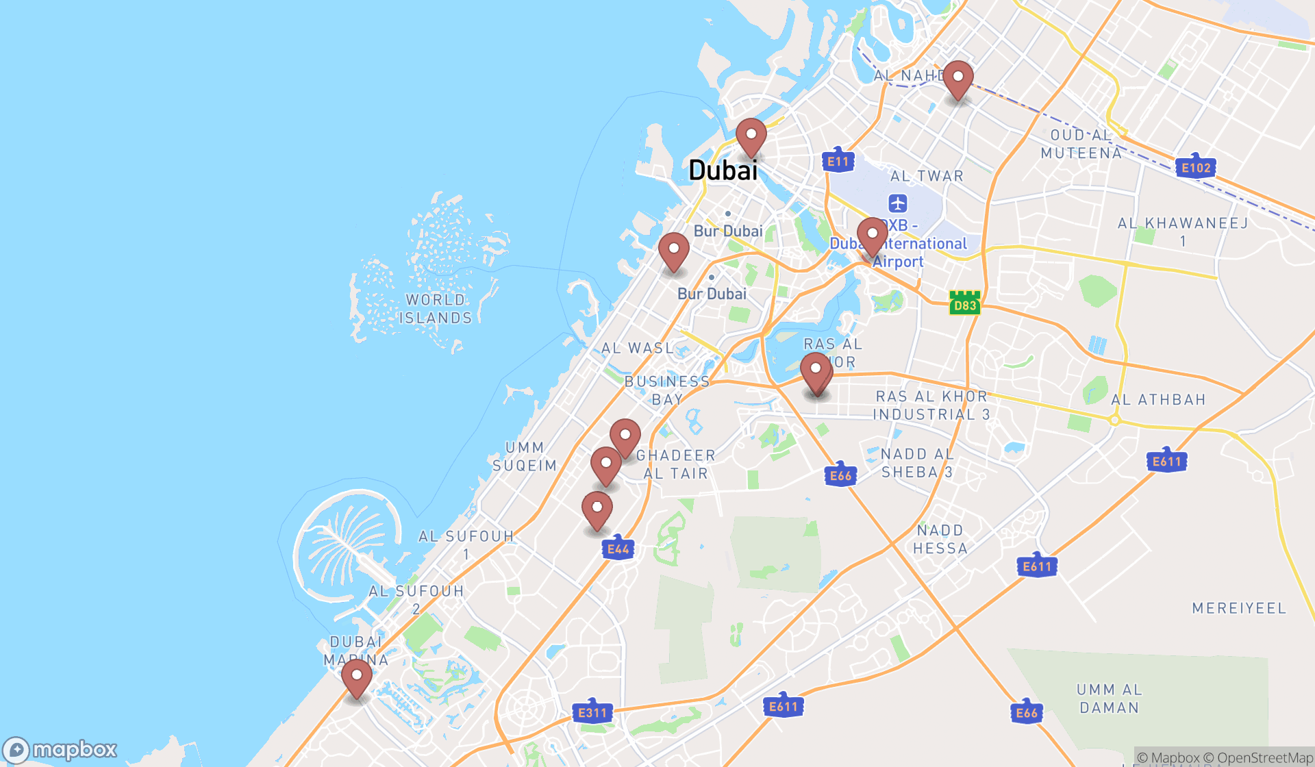 Map showing the ranked building equipment hire services in Dubai, Dubai