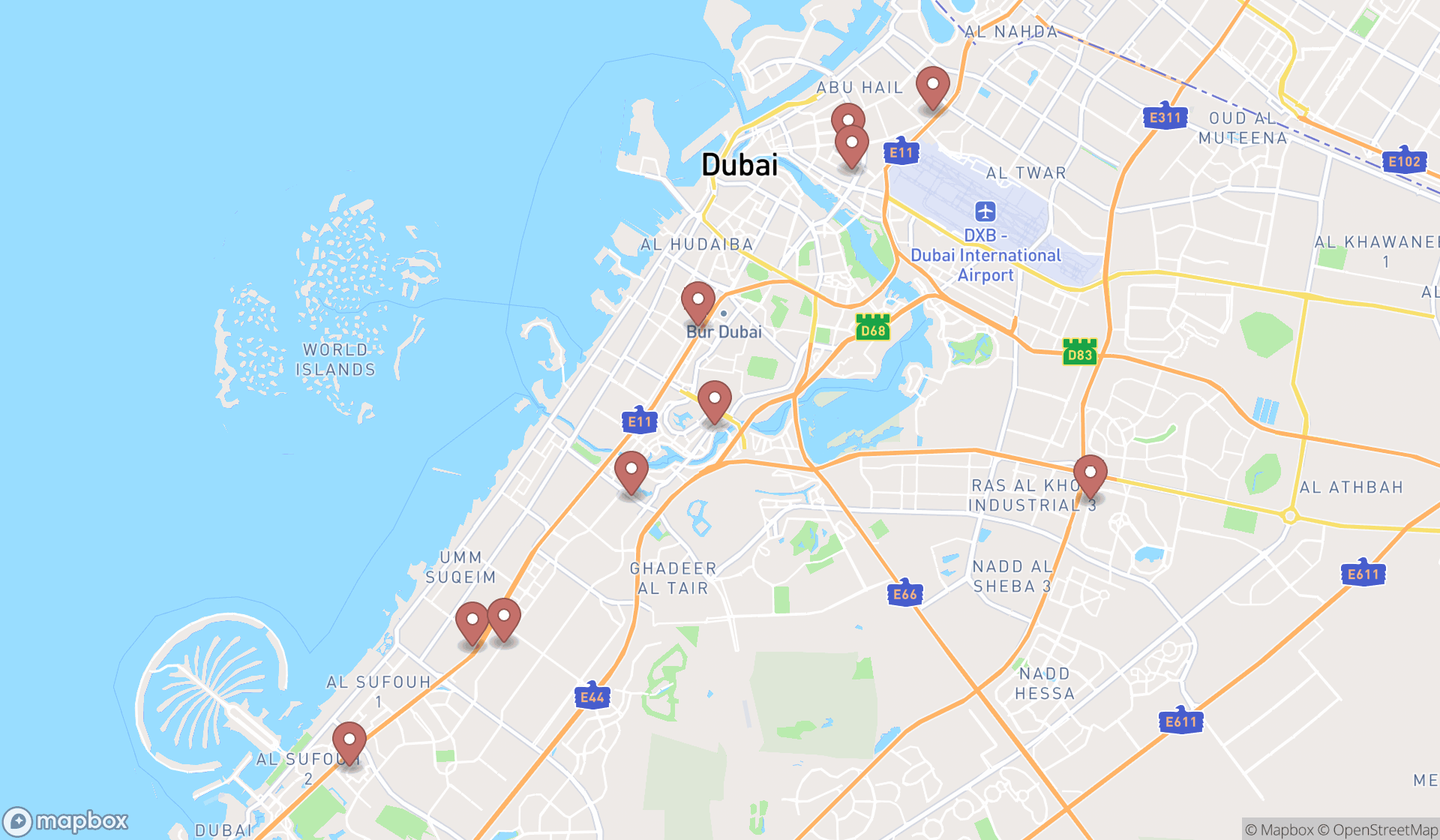 Map showing the ranked building firms in Dubai, Dubai
