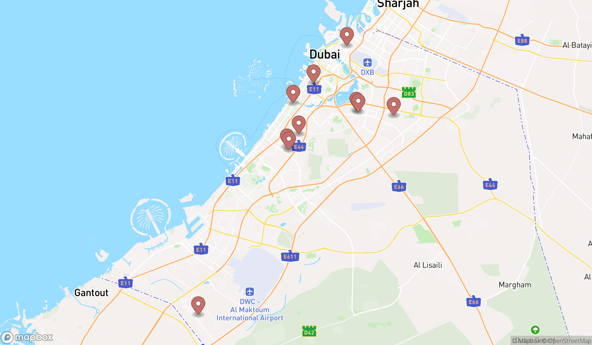 Map showing the ranked building materials markets in Dubai, Dubai