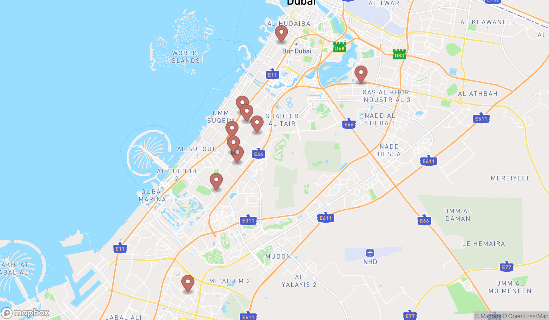Map showing the ranked building materials stores in Dubai, Dubai