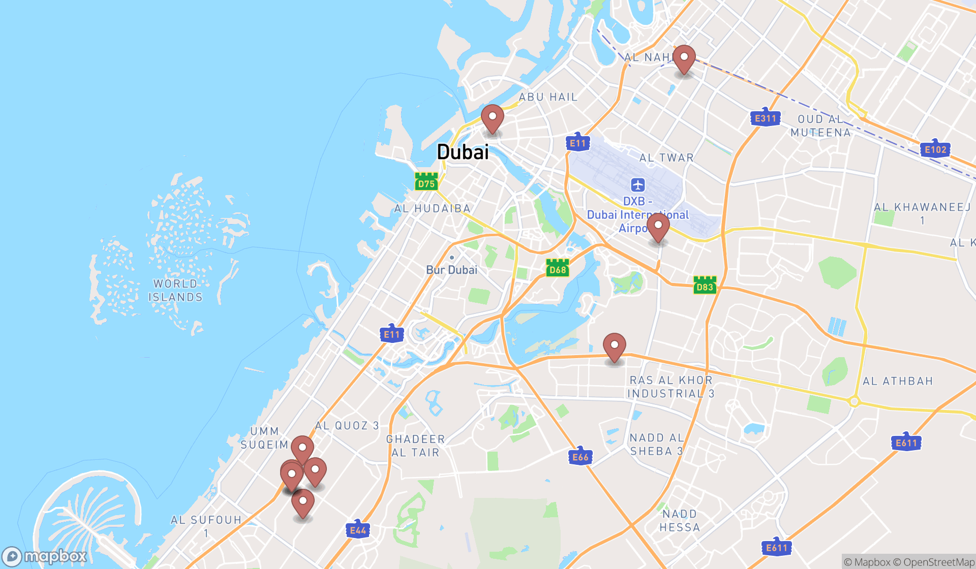 Map showing the ranked building materials suppliers in Dubai, Dubai