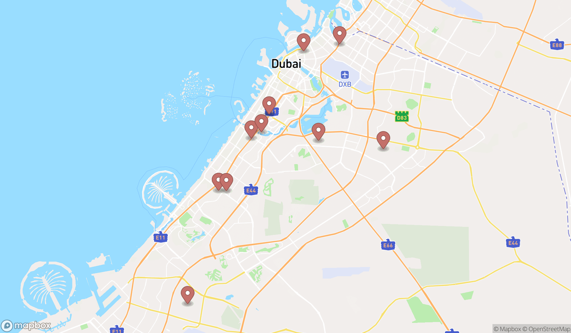 Map showing the ranked building restoration services in Dubai, Dubai