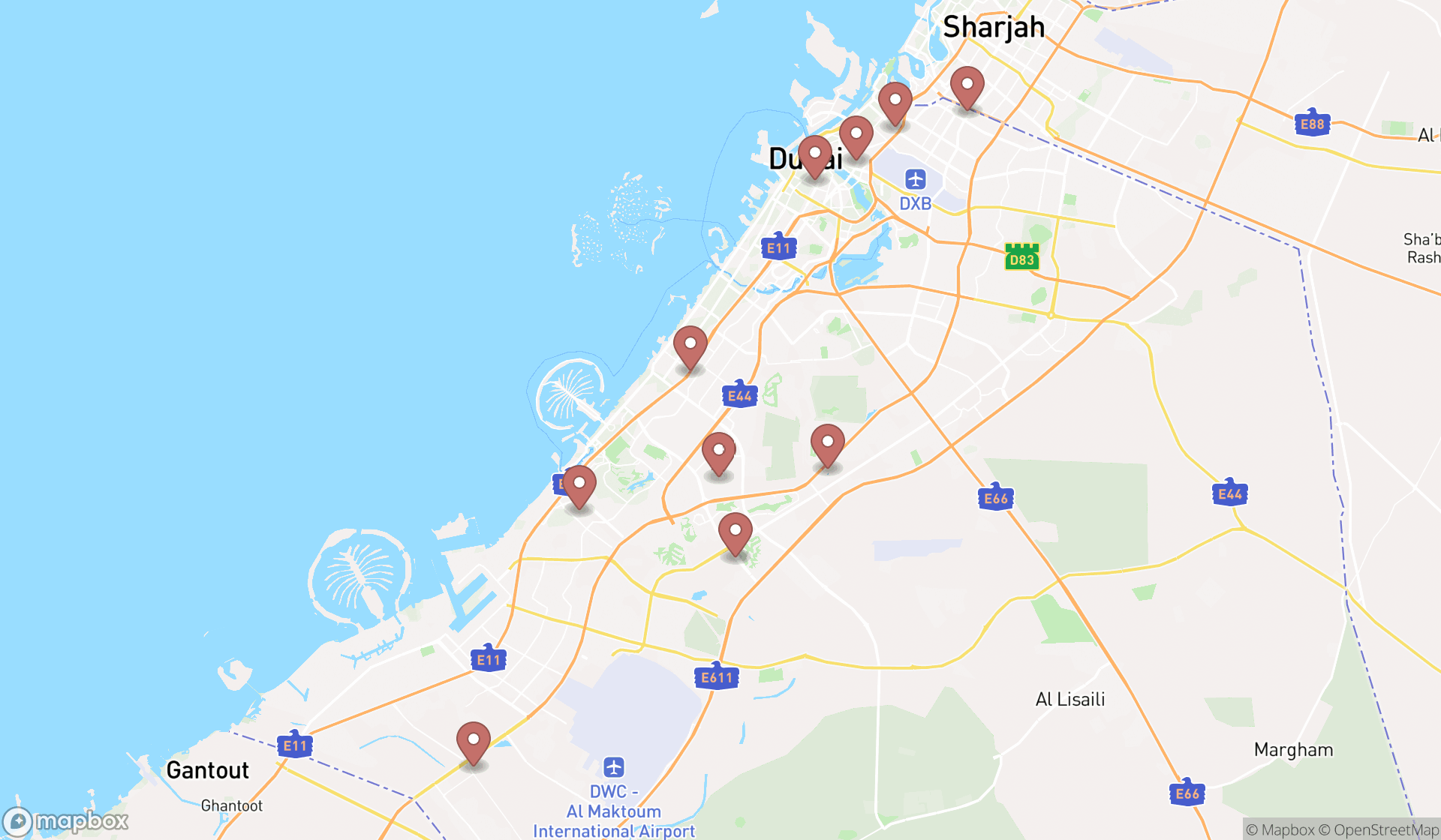 Map showing the ranked building societies in Dubai, Dubai