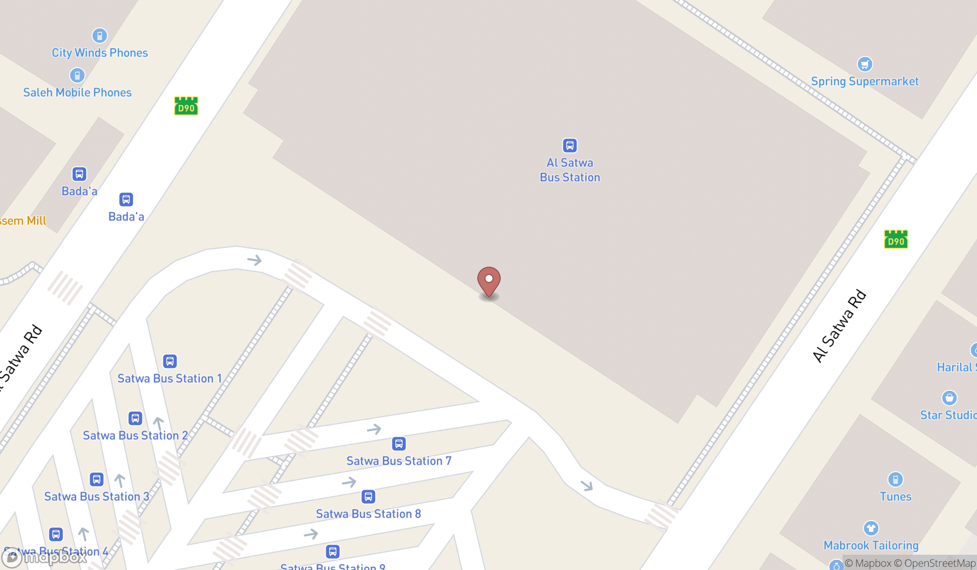 Map showing the ranked bus and coach stations in Dubai, Dubai