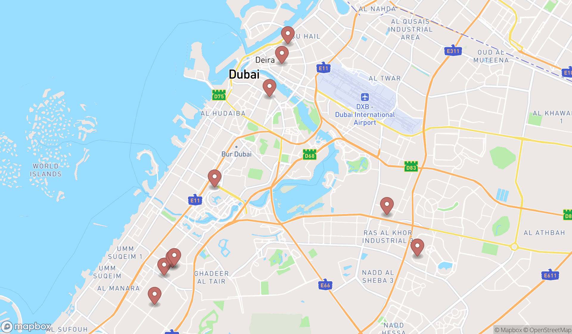 Map showing the ranked bus charters in Dubai, Dubai