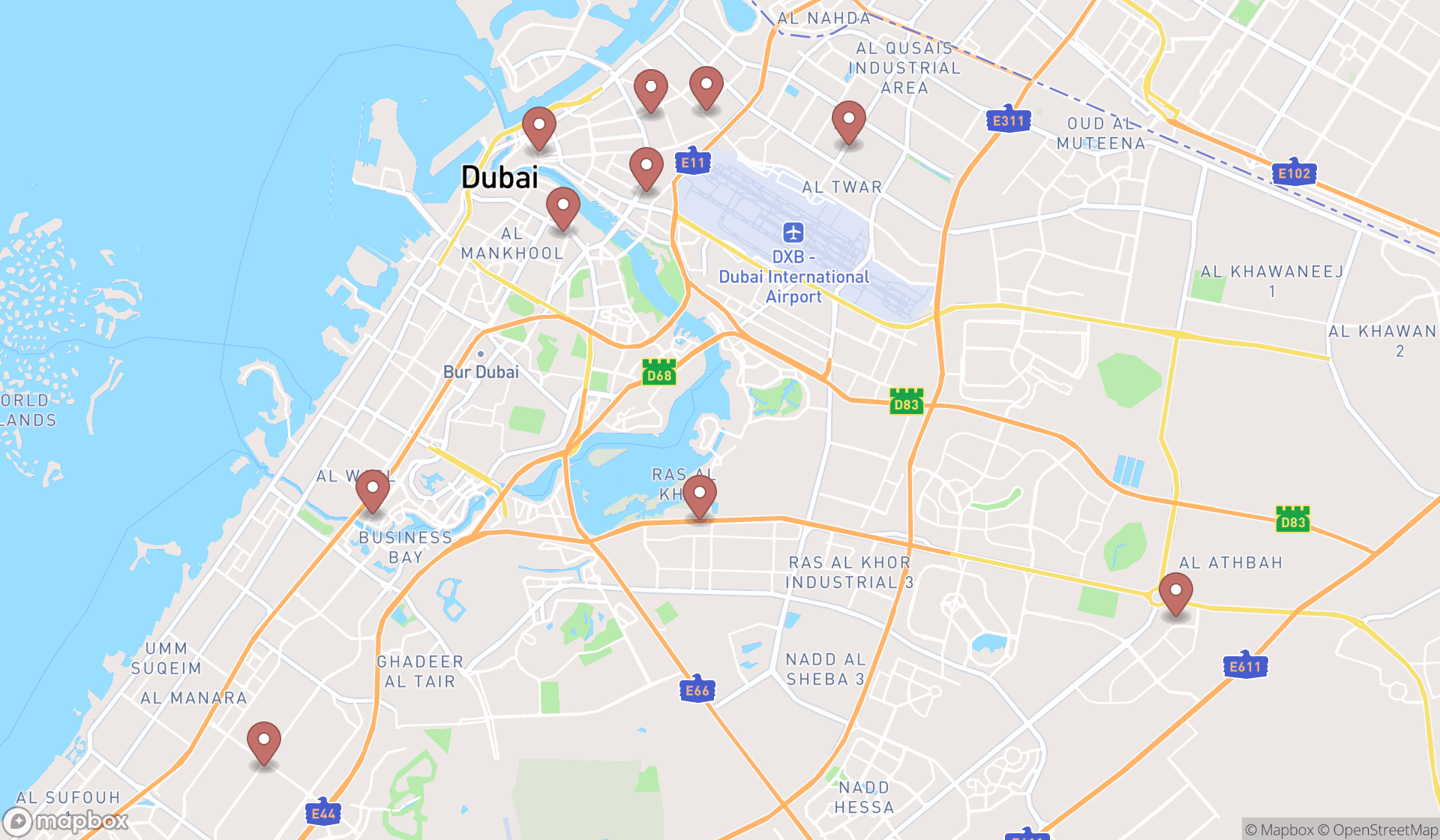 Map showing the ranked bus companies in Dubai, Dubai