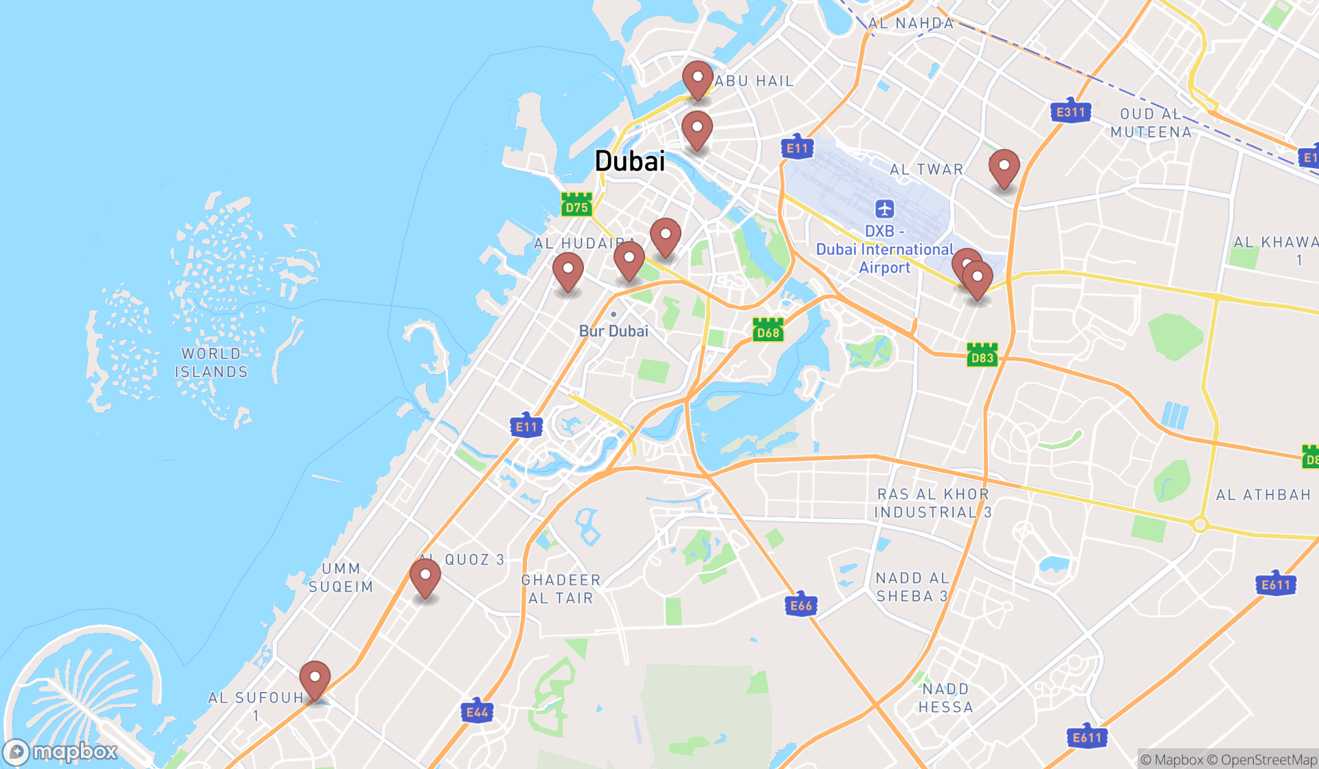 Map showing the ranked bus depots in Dubai, Dubai