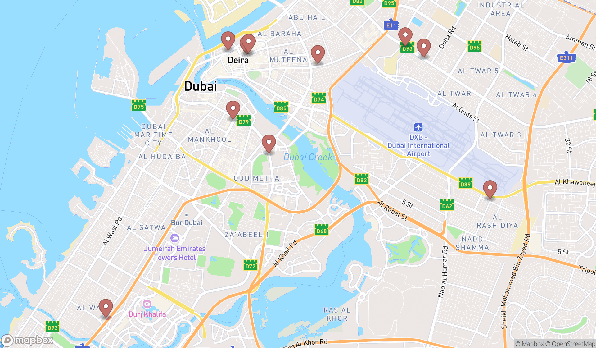 Map showing the ranked bus stations in Dubai, Dubai