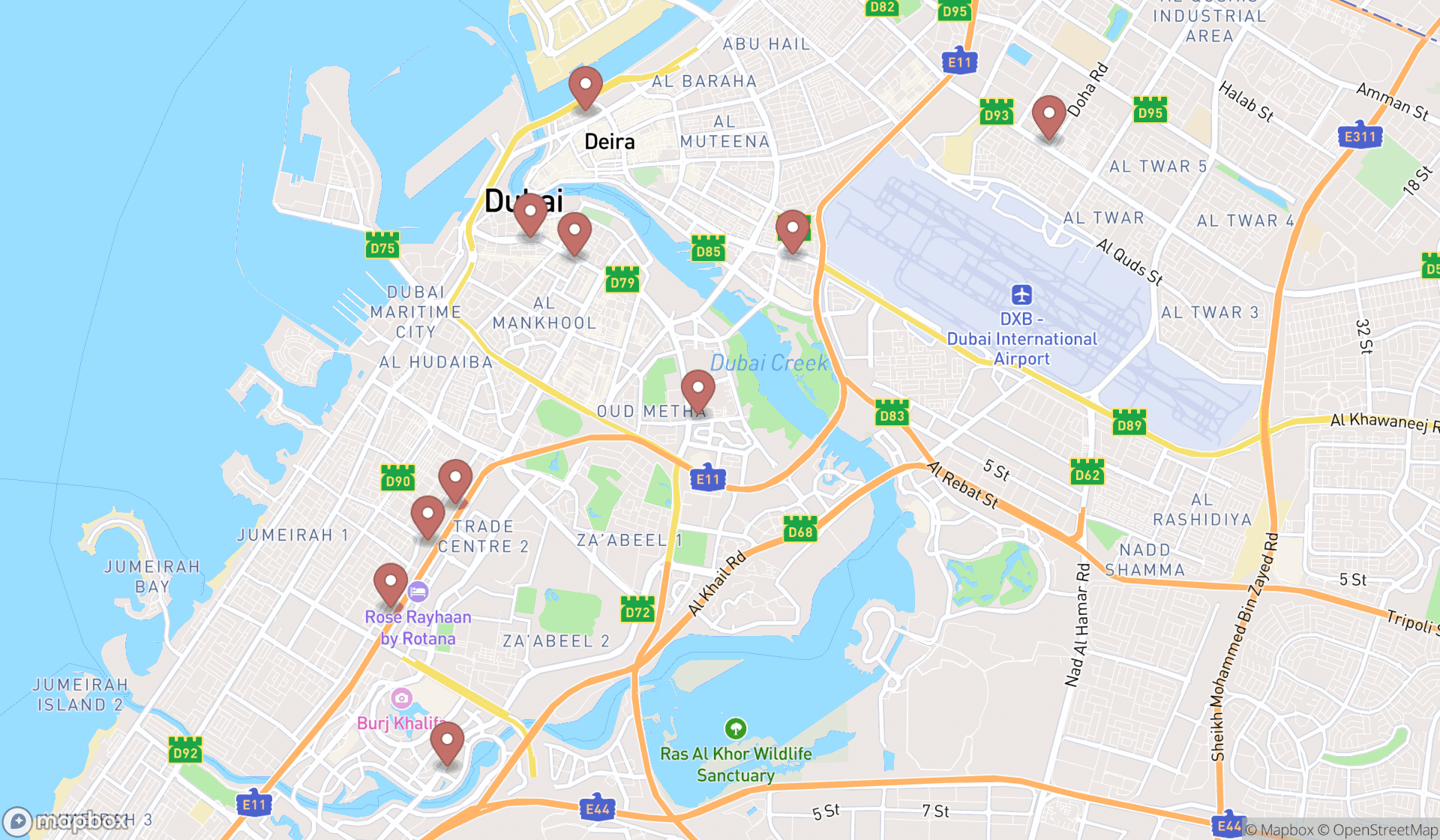 Map showing the ranked business administration services in Dubai, Dubai