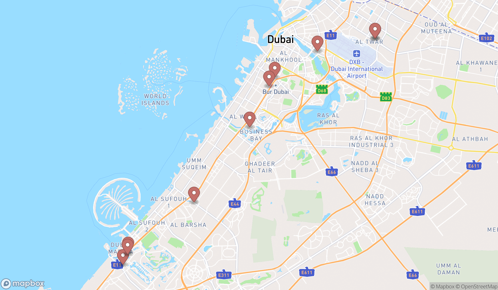 Map showing the ranked business attorneys in Dubai, Dubai
