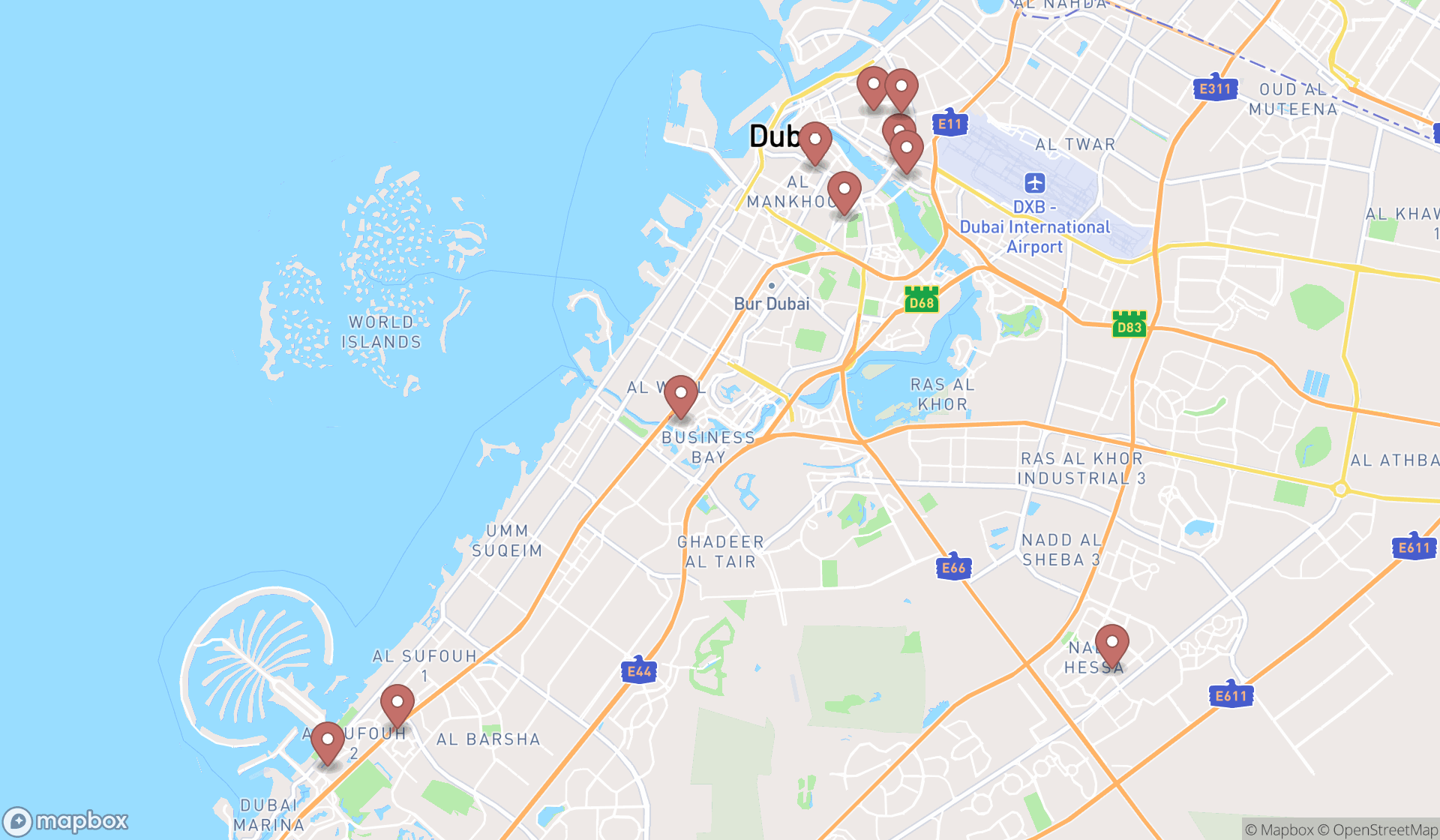Map showing the ranked business banking services in Dubai, Dubai
