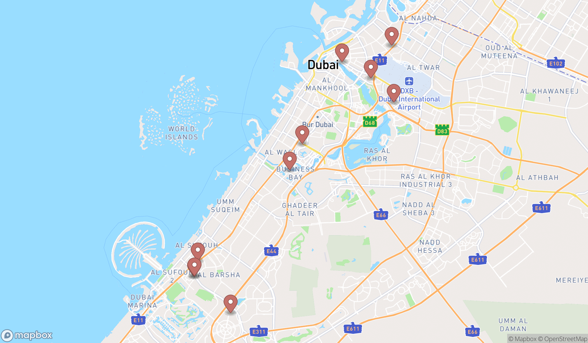 Map showing the ranked business brokers in Dubai, Dubai