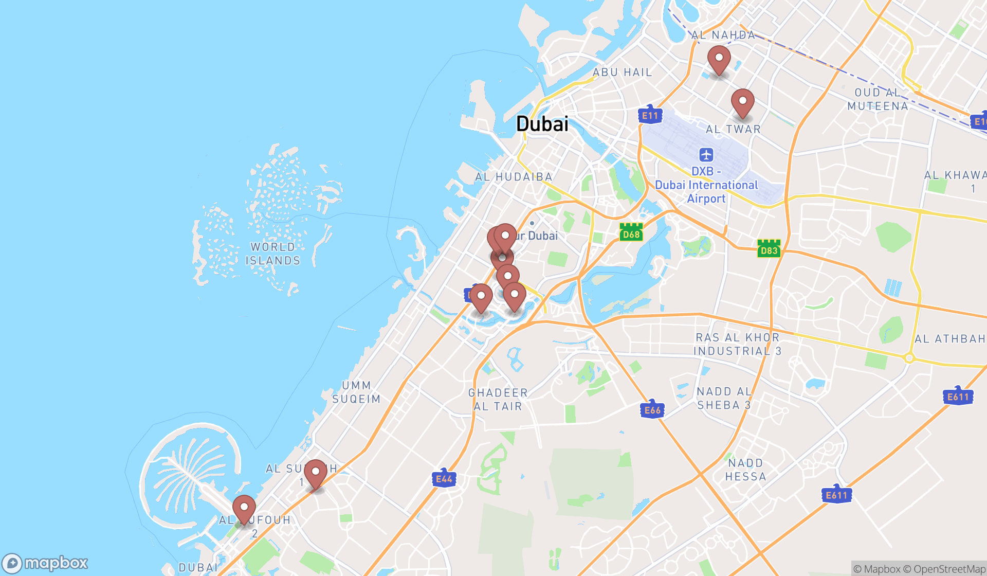 Map showing the ranked business management consultants in Dubai, Dubai
