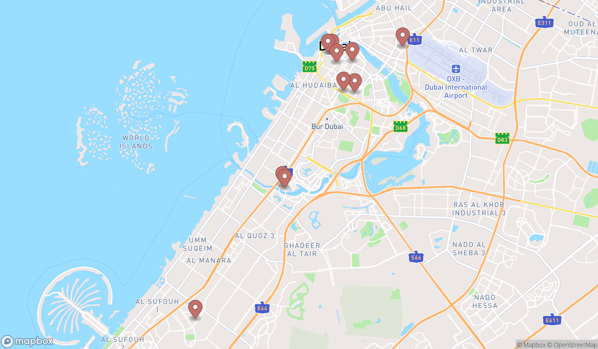 Map showing the ranked business networking companies in Dubai, Dubai