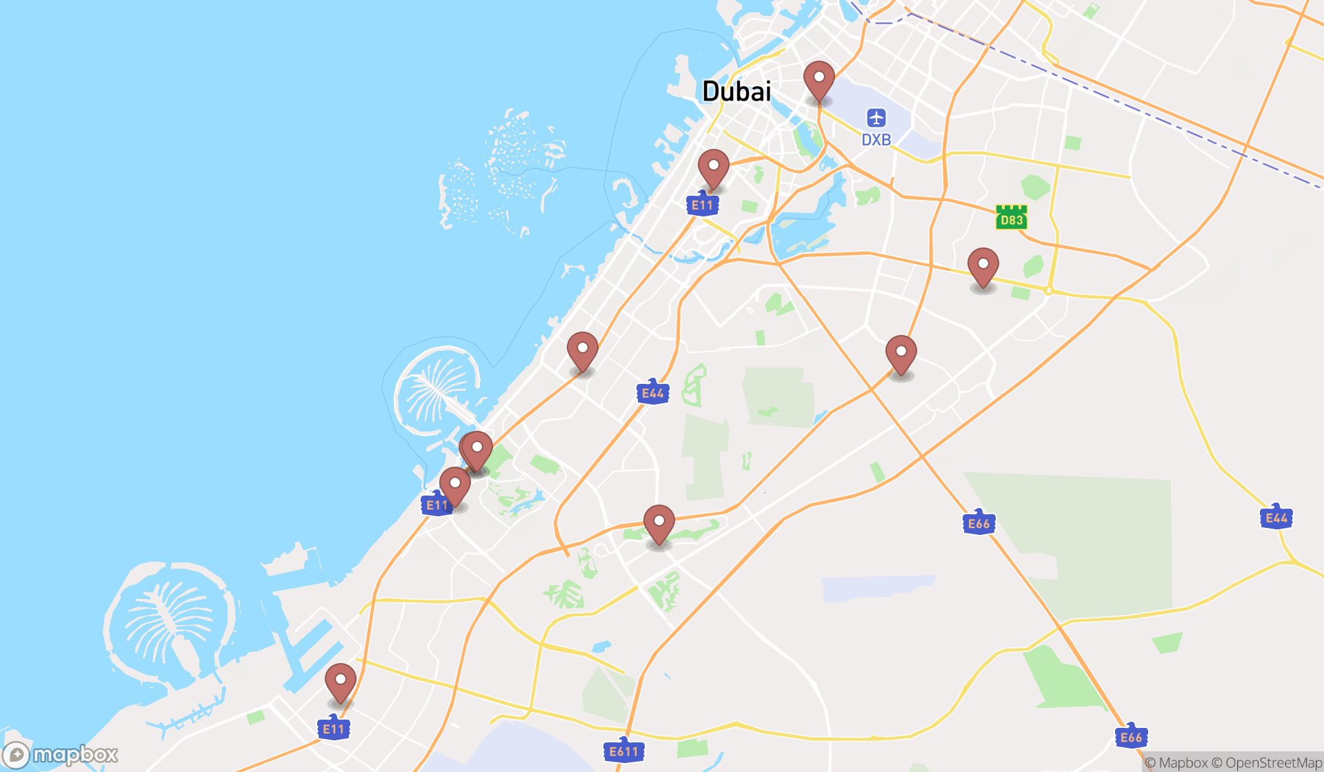 Map showing the ranked business parks in Dubai, Dubai
