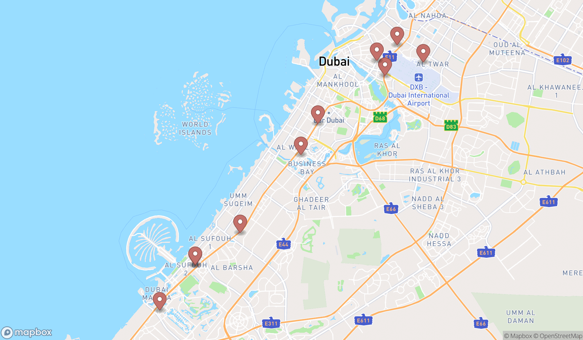Map showing the ranked business to business services in Dubai, Dubai