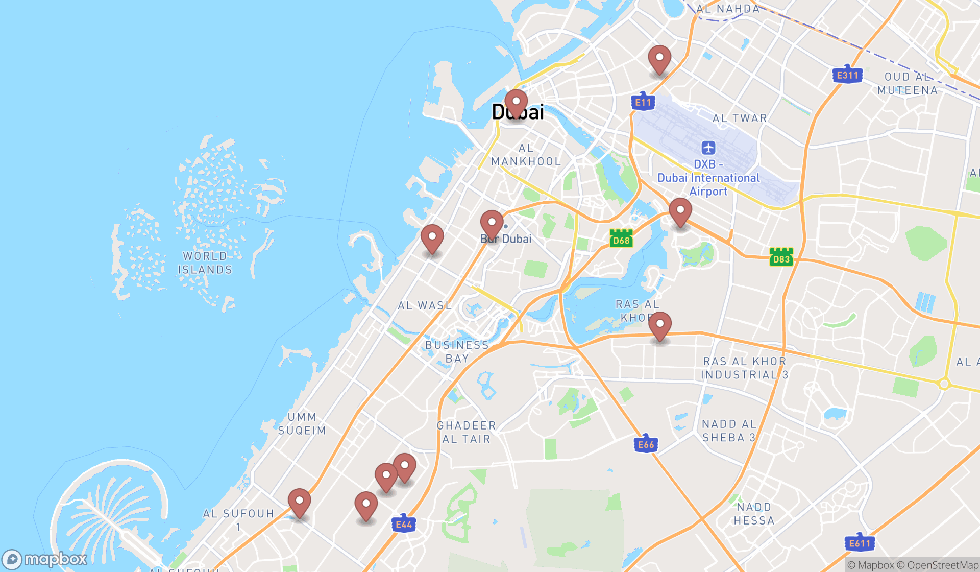 Map showing the ranked cabinet stores in Dubai, Dubai