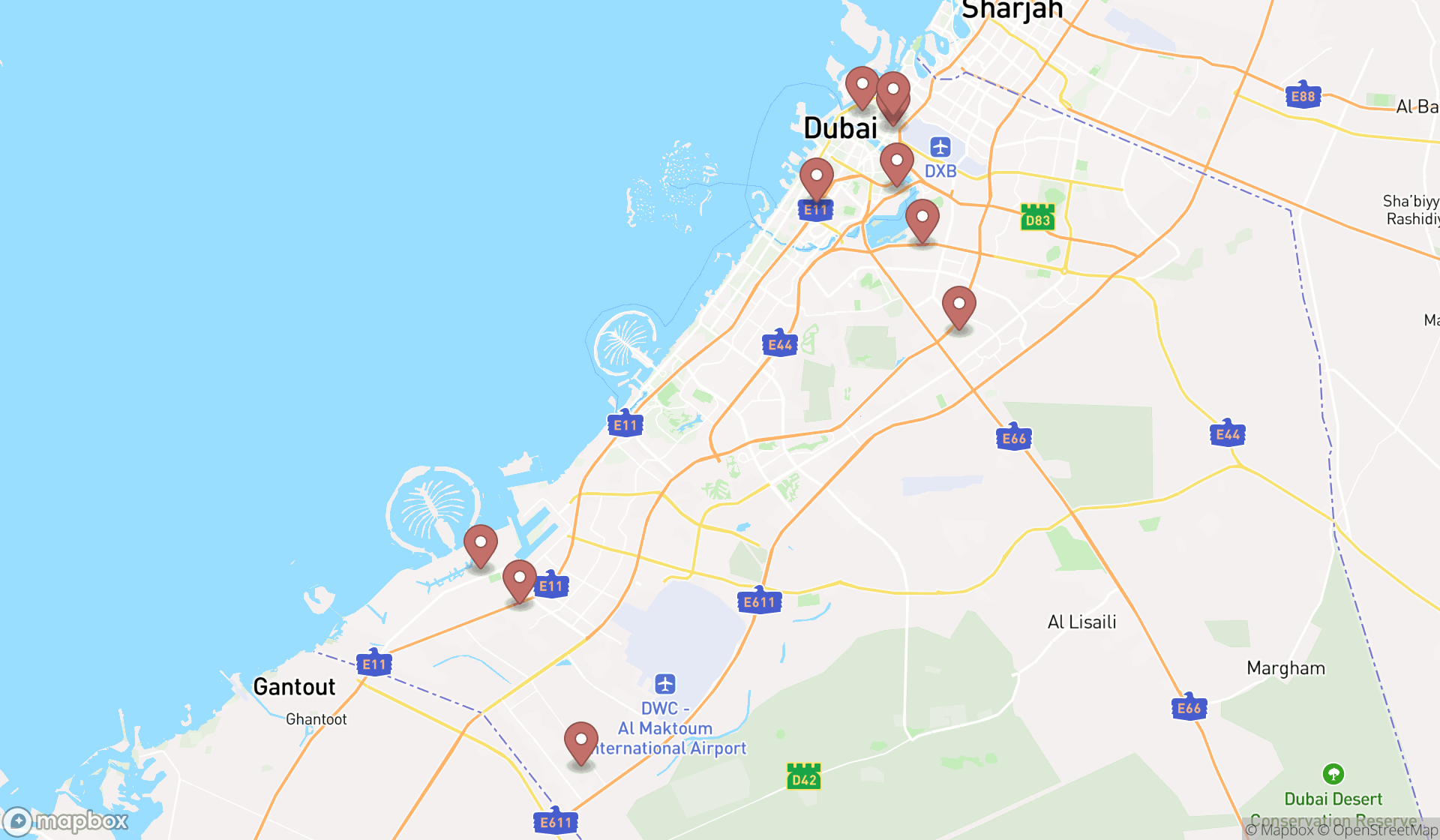 Map showing the ranked cable companies in Dubai, Dubai