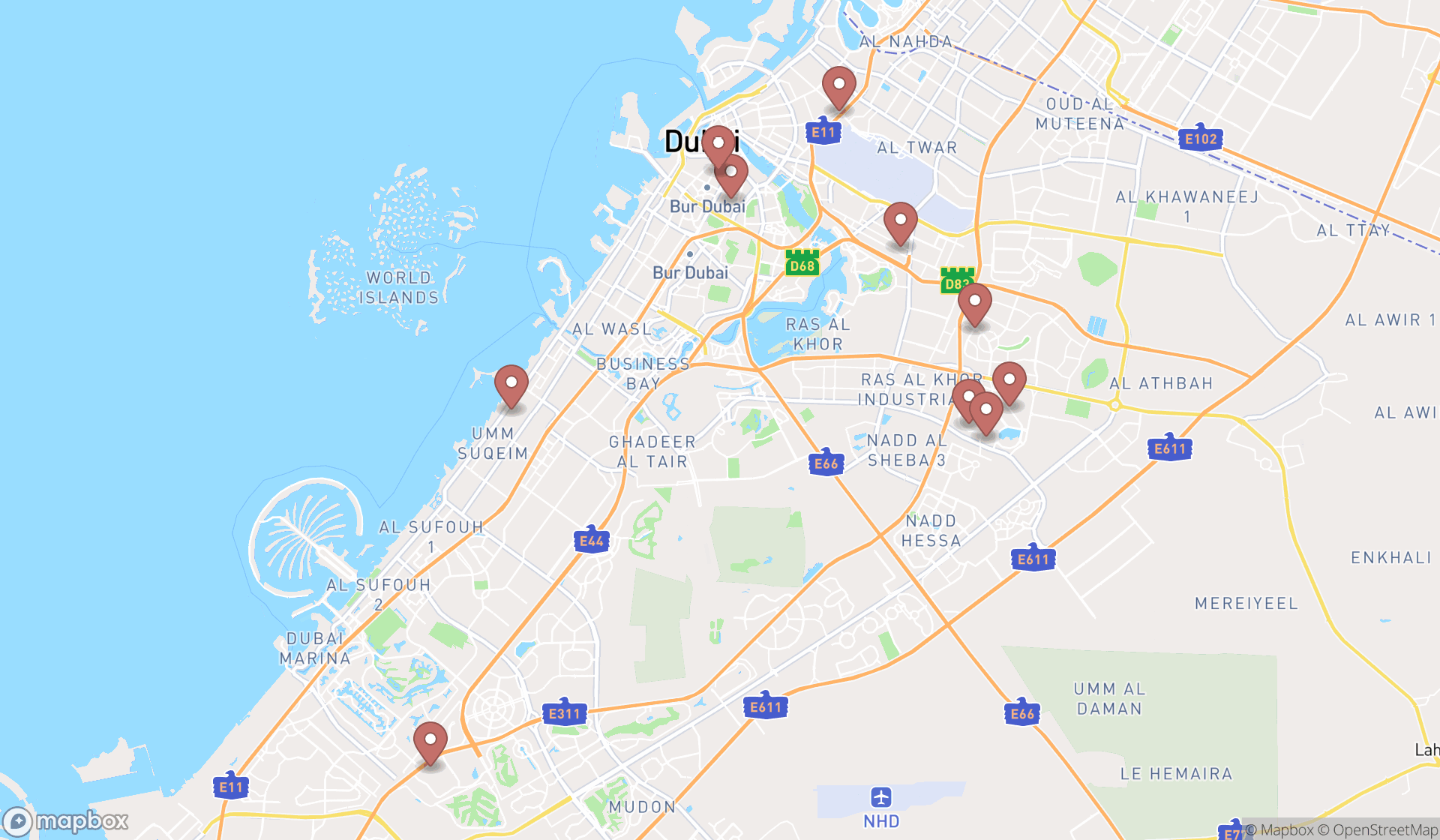 Map showing the ranked cake decorating equipment shops in Dubai, Dubai