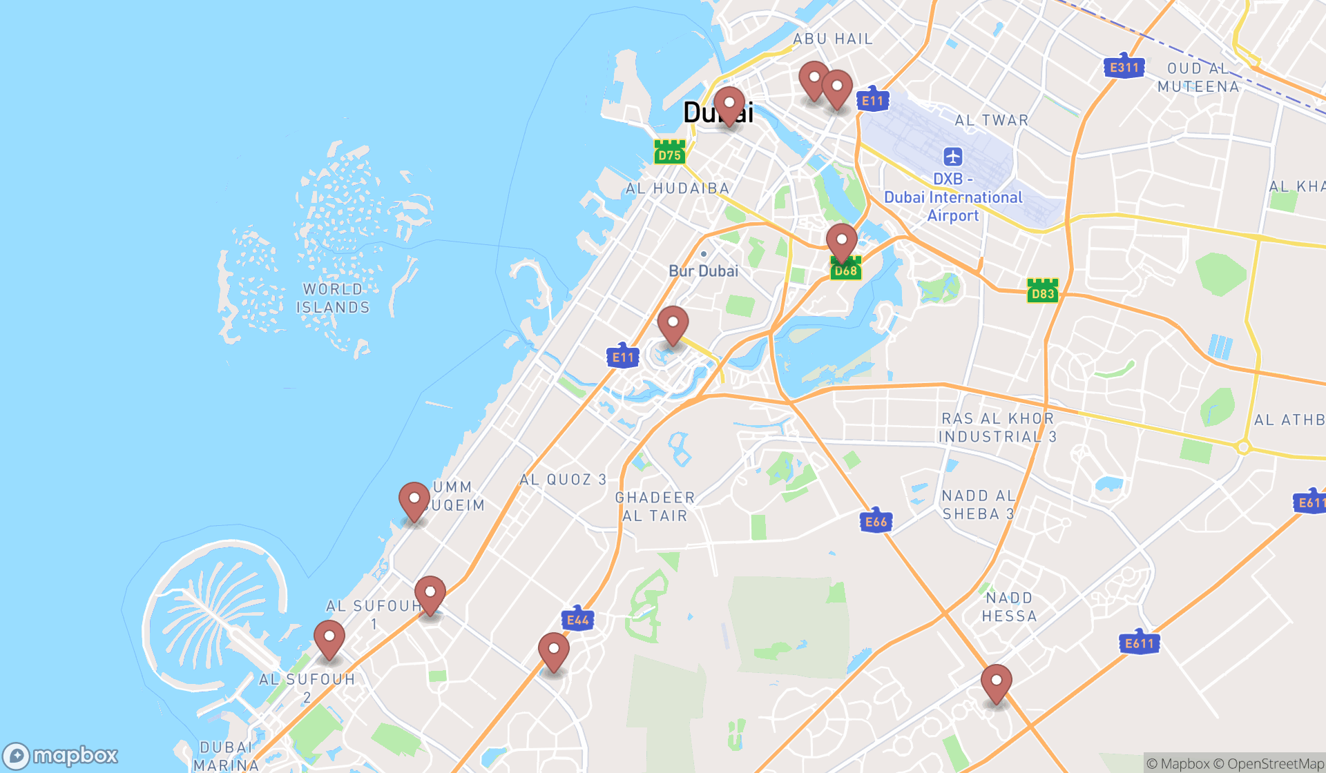 Map showing the ranked cake shops in Dubai, Dubai