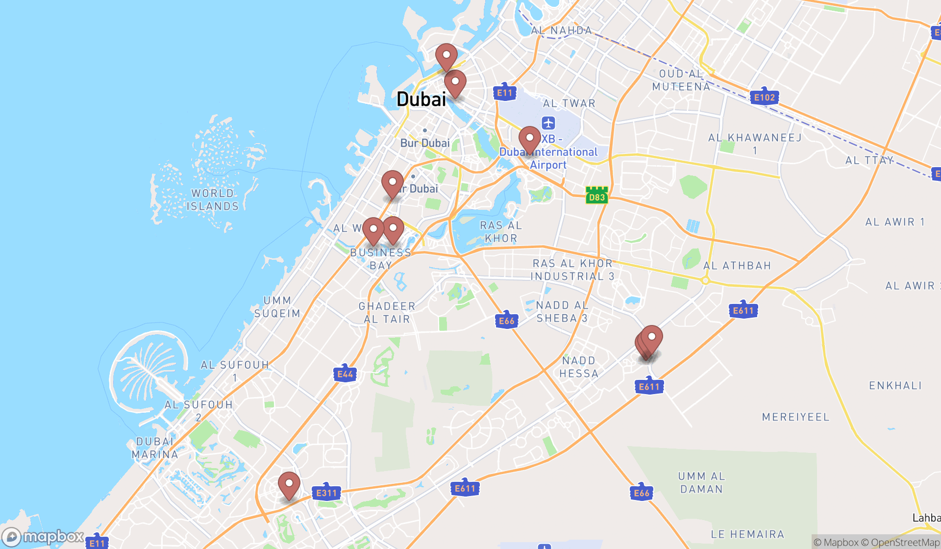 Map showing the ranked call centers in Dubai, Dubai