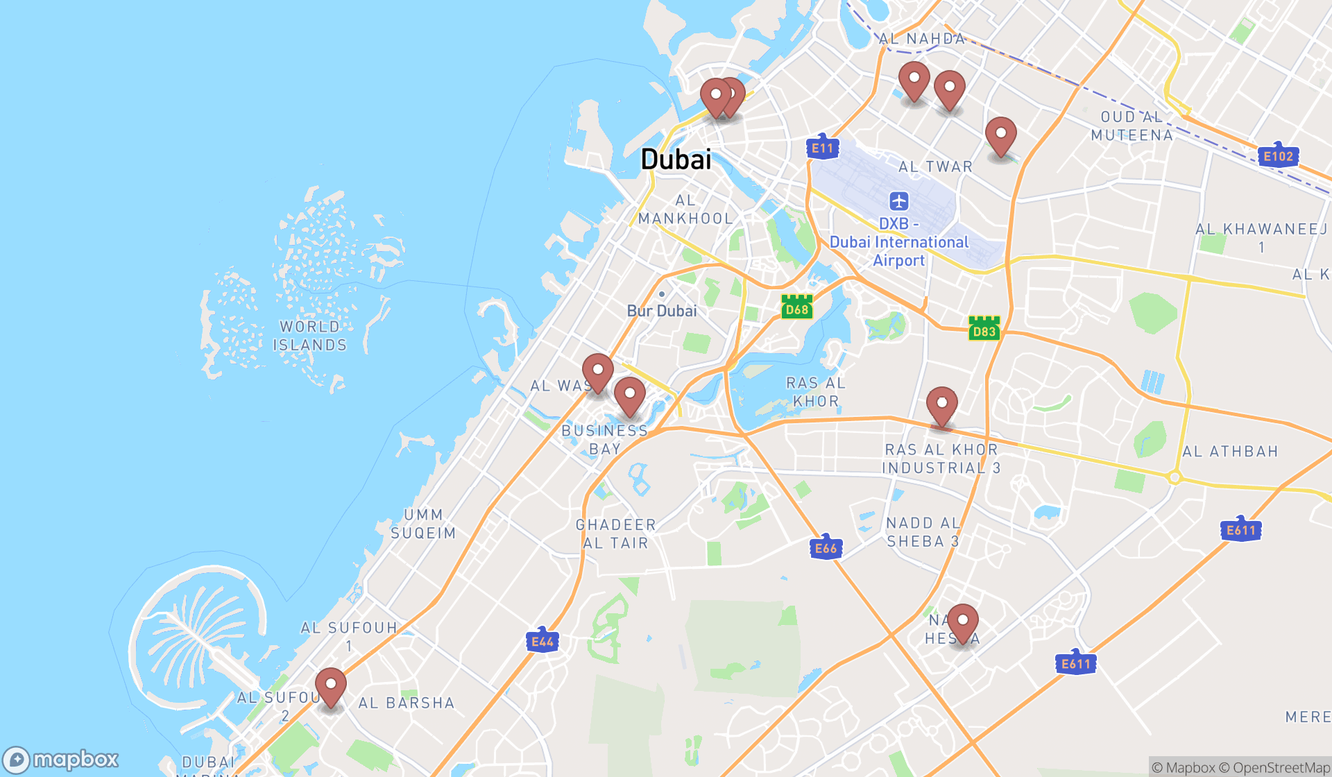 Map showing the ranked calligraphy lessons in Dubai, Dubai