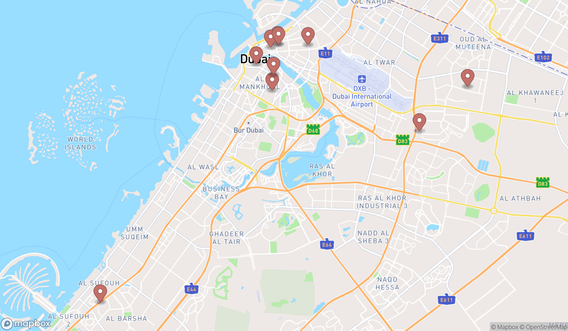 Map showing the ranked camera repair shops in Dubai, Dubai