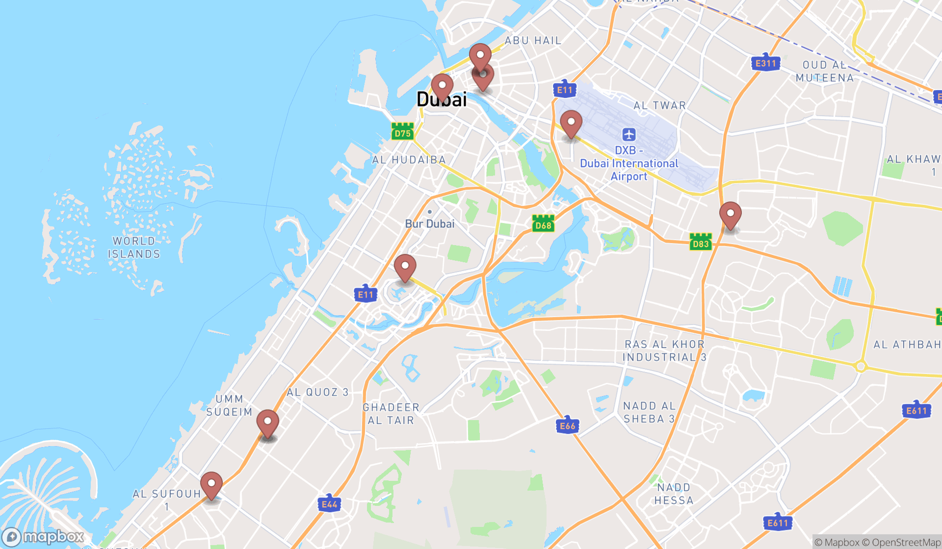 Map showing the ranked camera stores in Dubai, Dubai