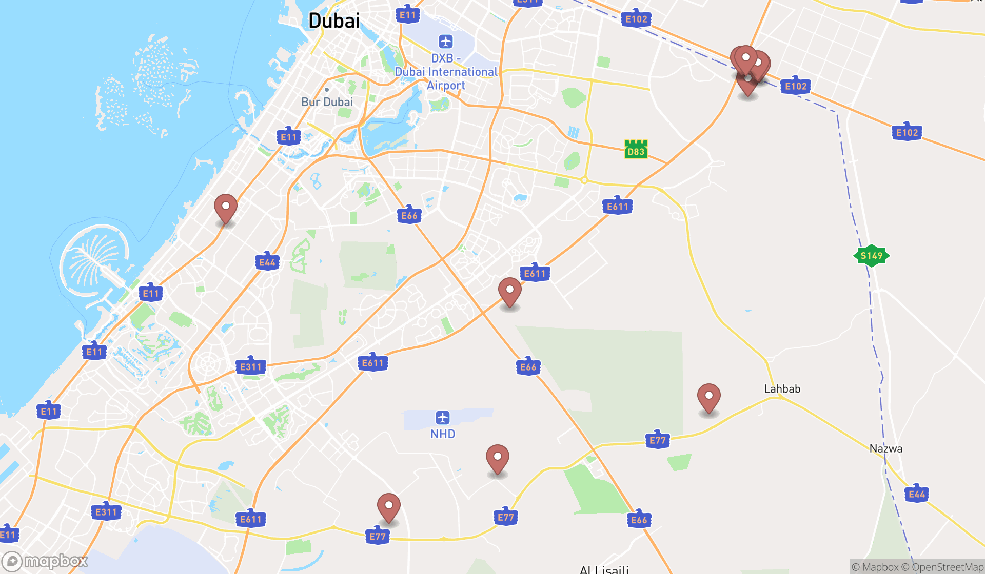 Map showing the ranked camping farms in Dubai, Dubai