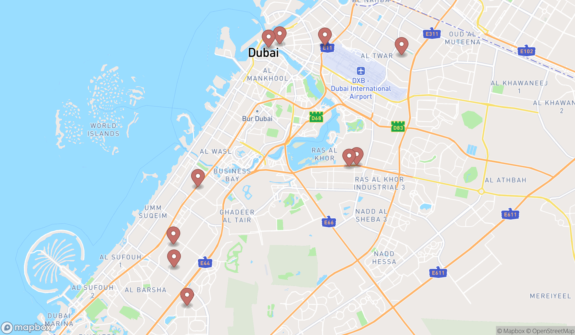 Map showing the ranked camping stores in Dubai, Dubai