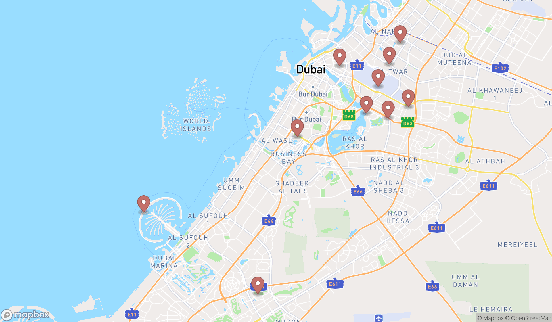 Map showing the ranked candy stores in Dubai, Dubai