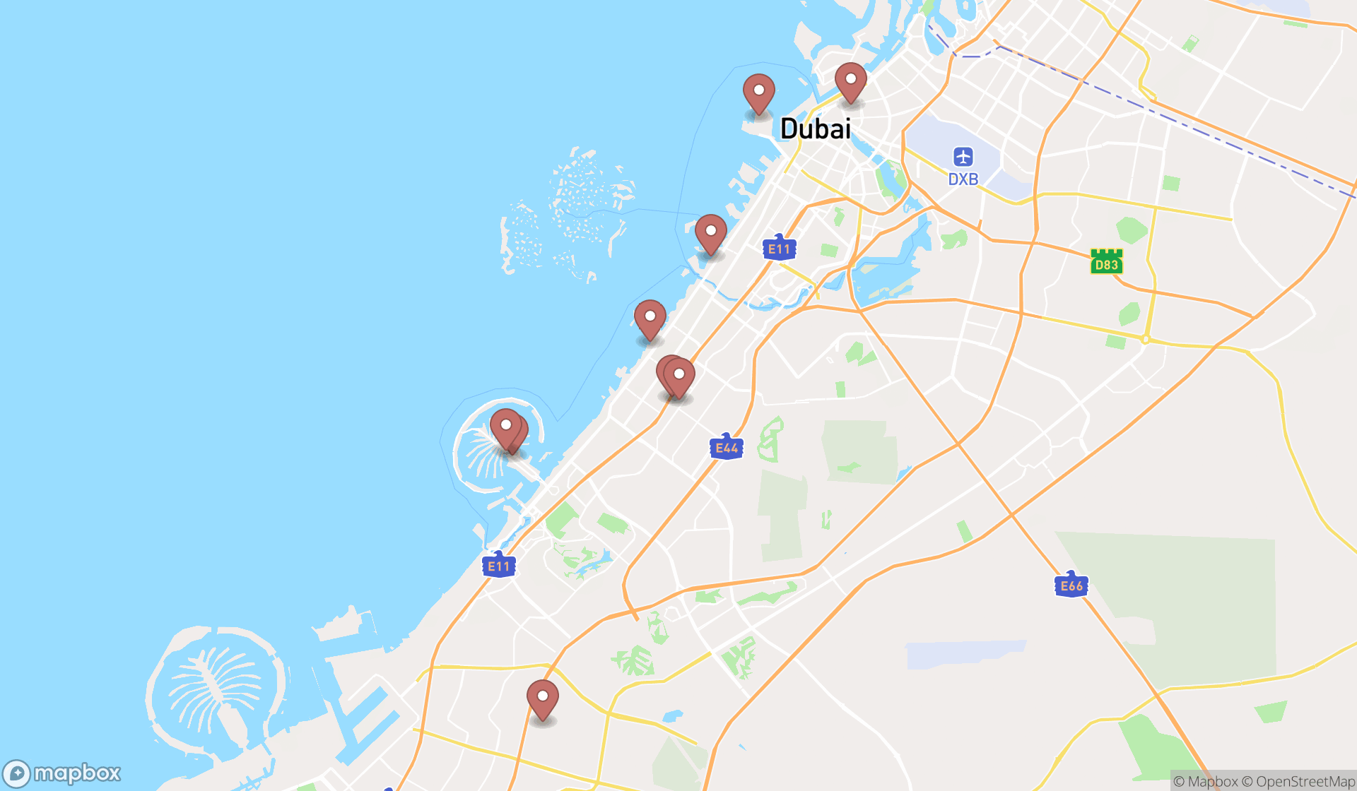 Map showing the ranked canoe & kayak stores in Dubai, Dubai