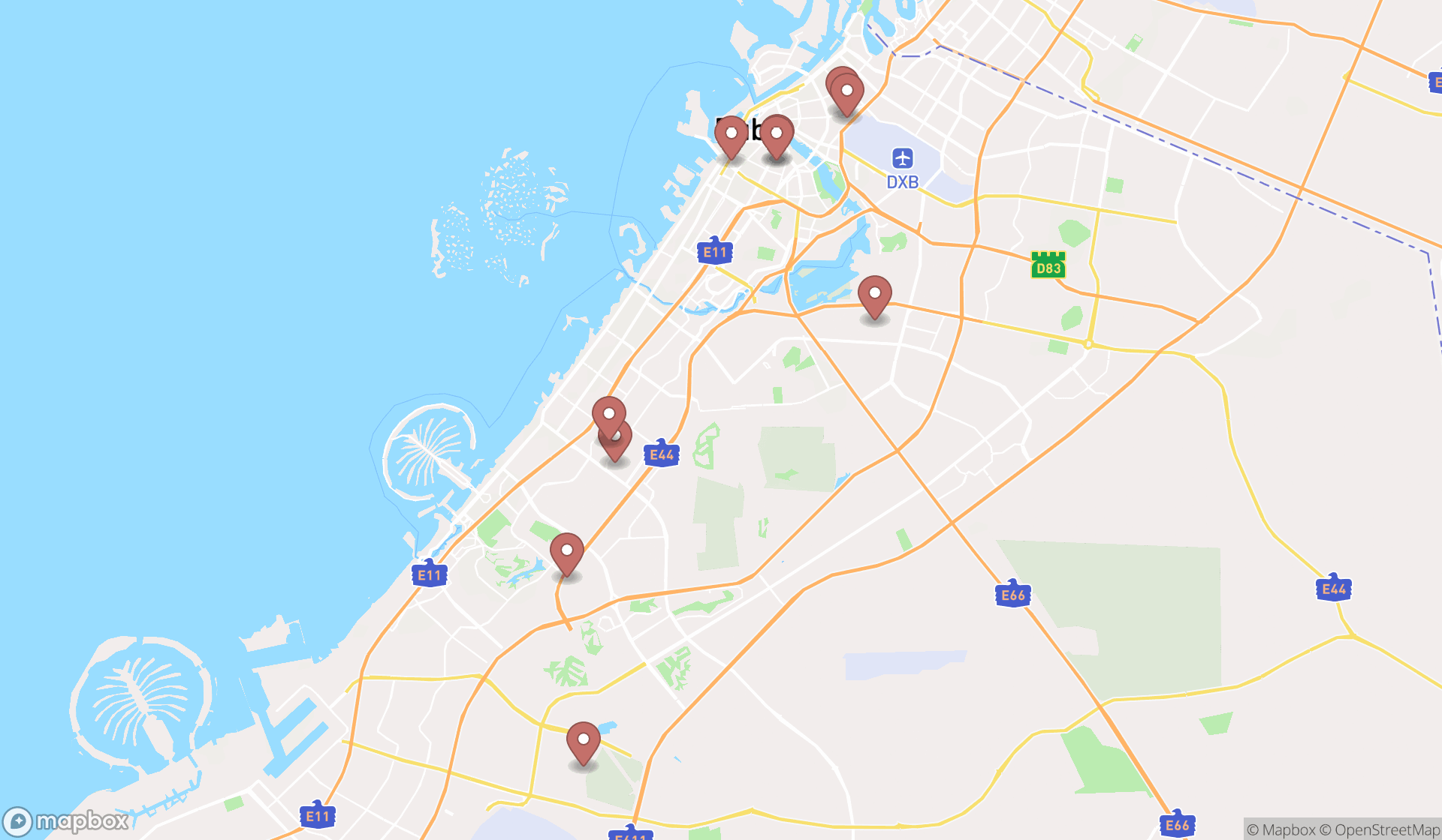 Map showing the ranked car accessories stores in Dubai, Dubai