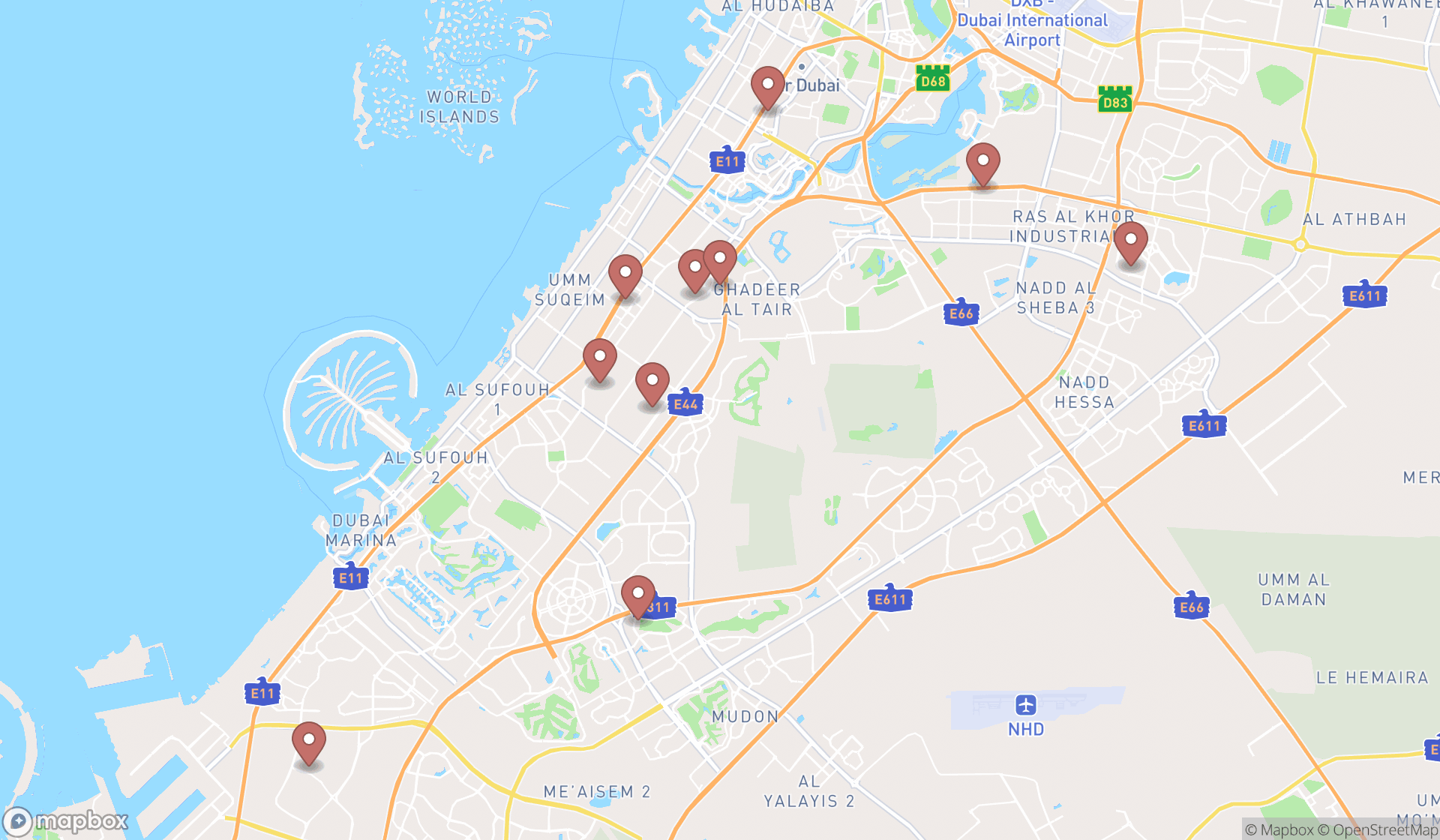 Map showing the ranked car battery stores in Dubai, Dubai