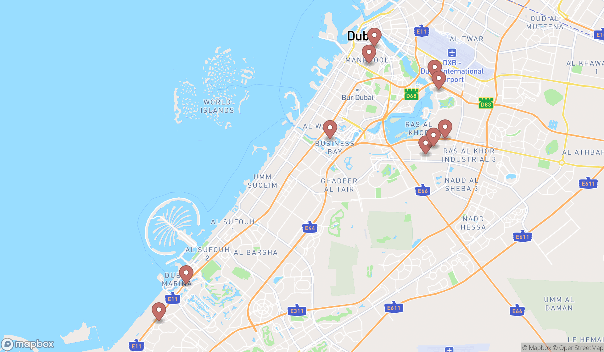 Map showing the ranked car finance and loan companies in Dubai, Dubai