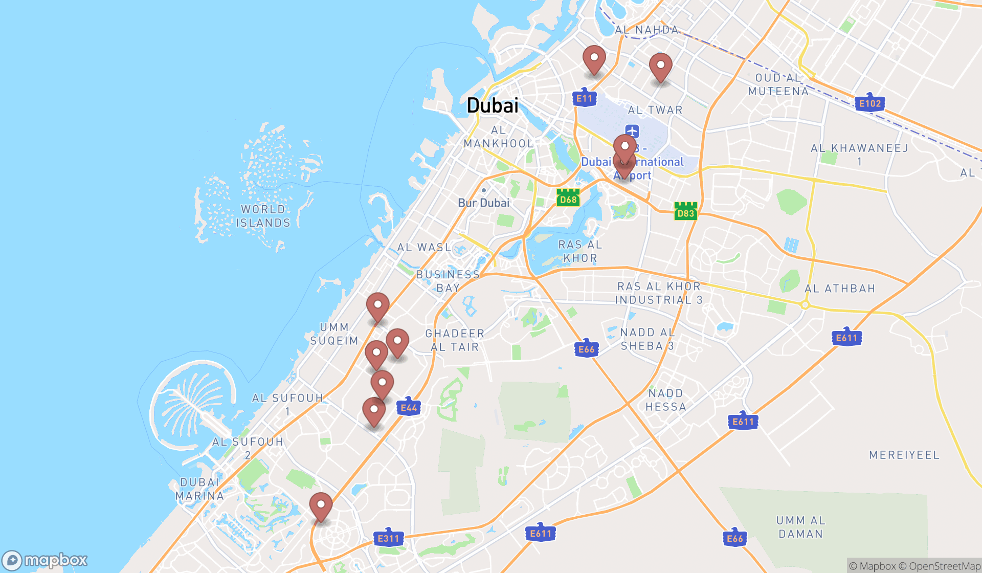 Map showing the ranked car security system installers in Dubai, Dubai