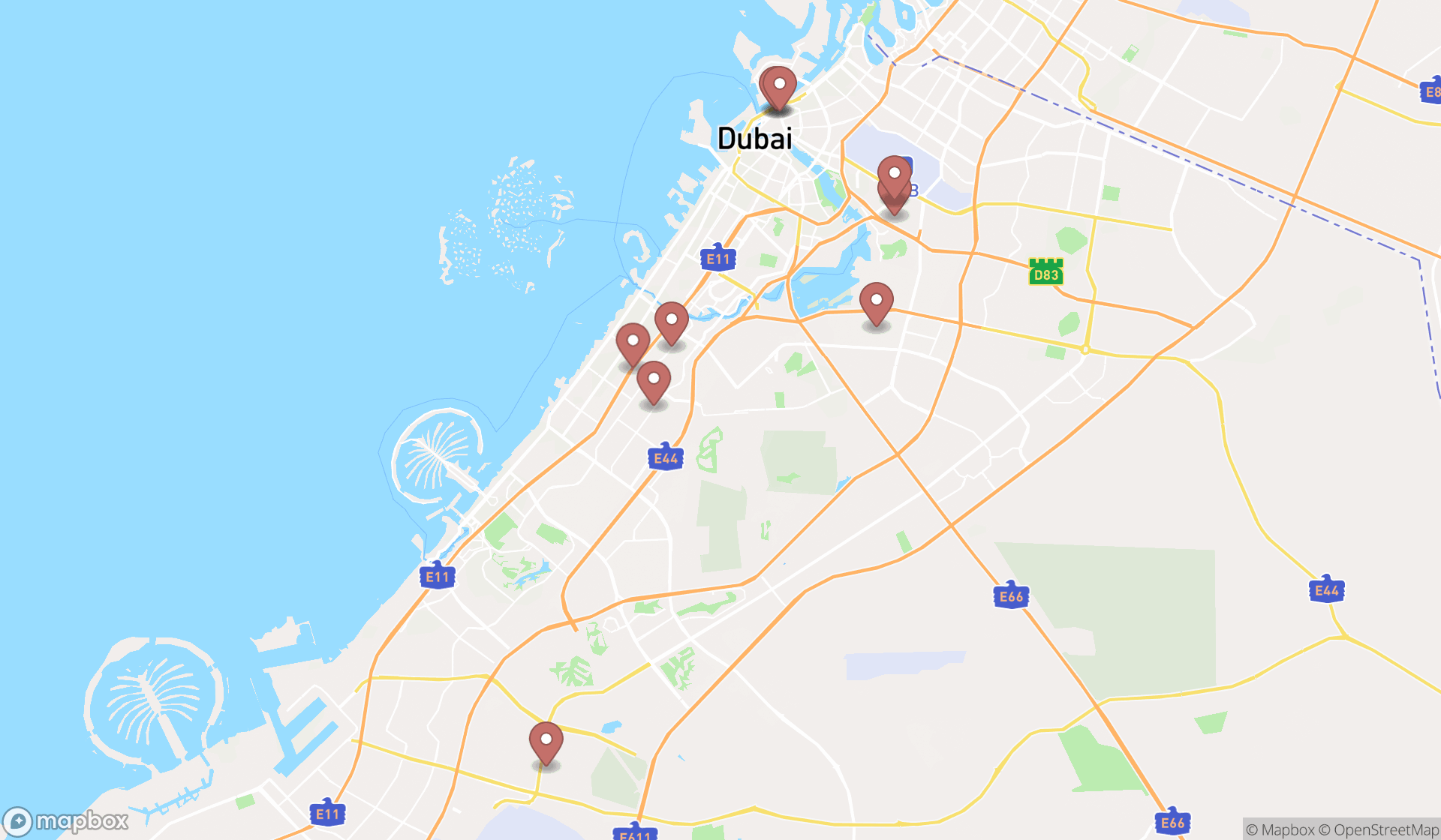 Map showing the ranked car stereo stores in Dubai, Dubai