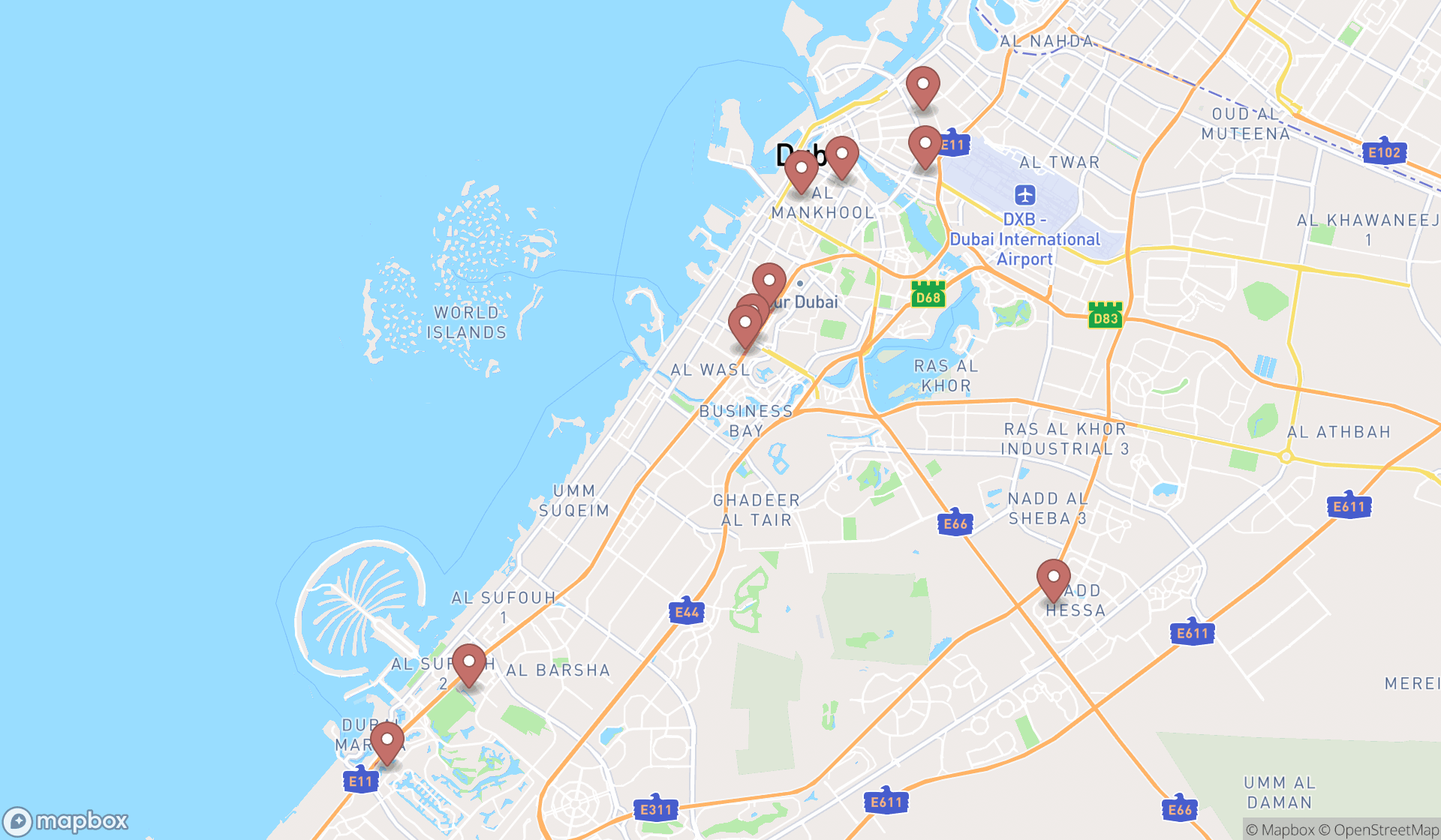 Map showing the ranked career guidance services in Dubai, Dubai