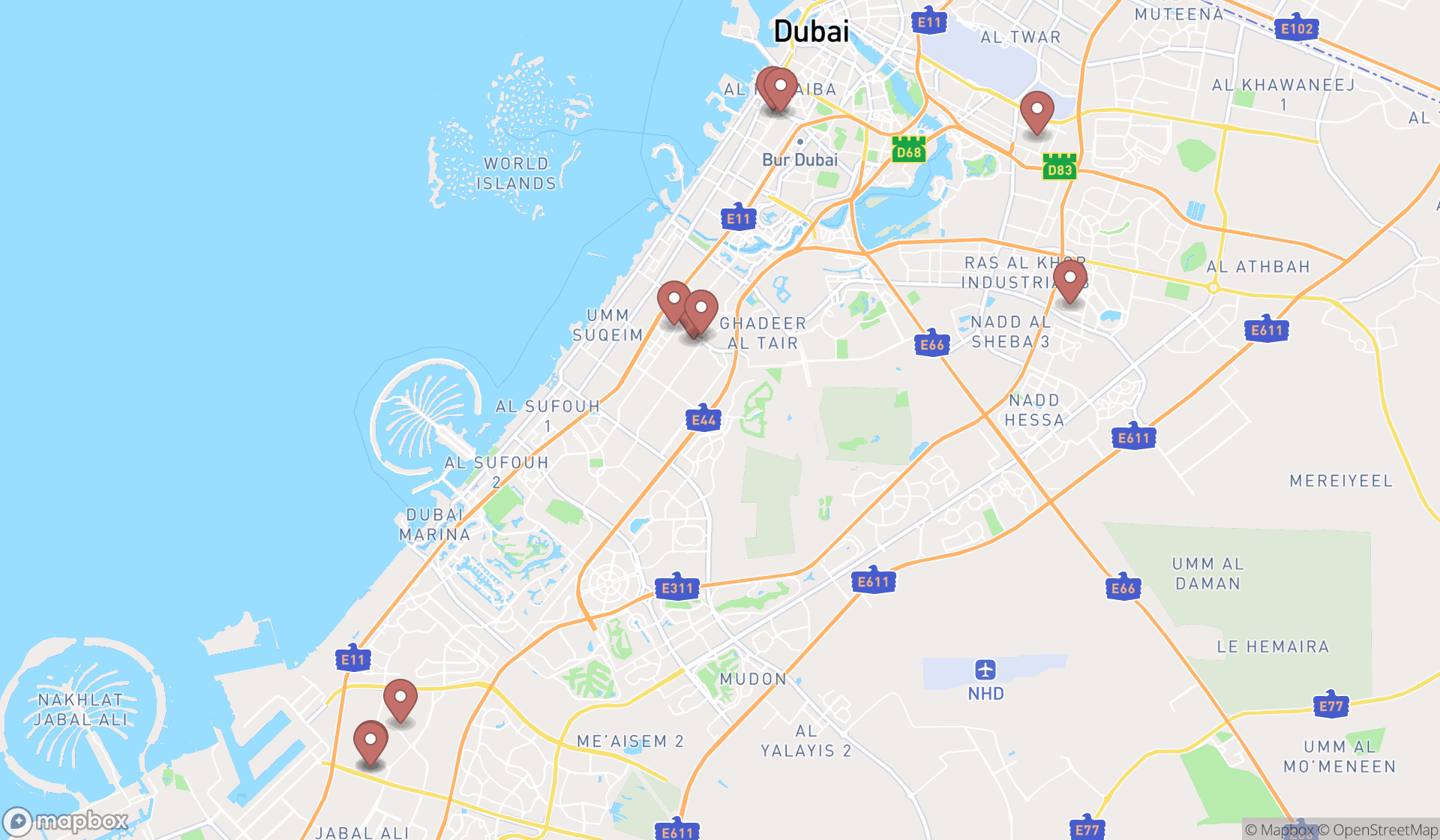 Map showing the ranked carpenters in Dubai, Dubai
