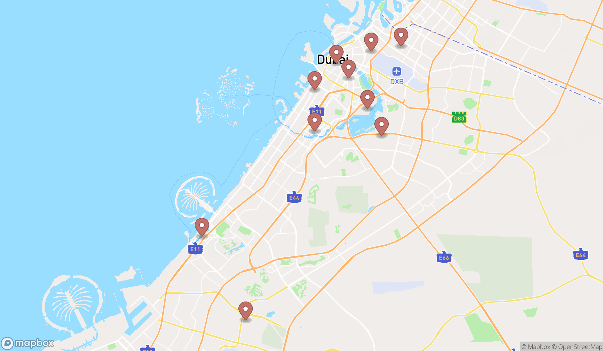 Map showing the ranked carpet cleaning services in Dubai, Dubai