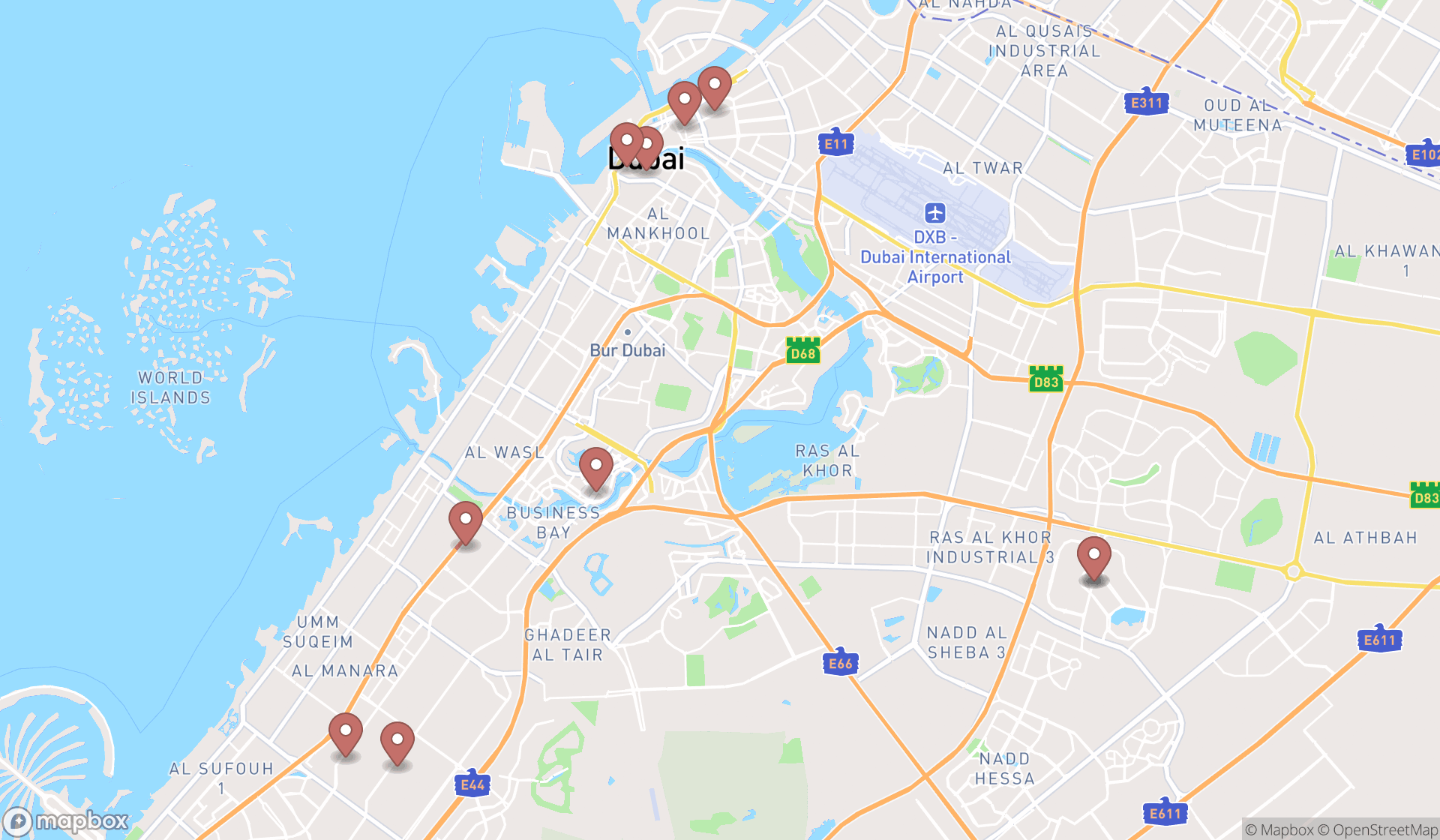 Map showing the ranked carpet installers in Dubai, Dubai