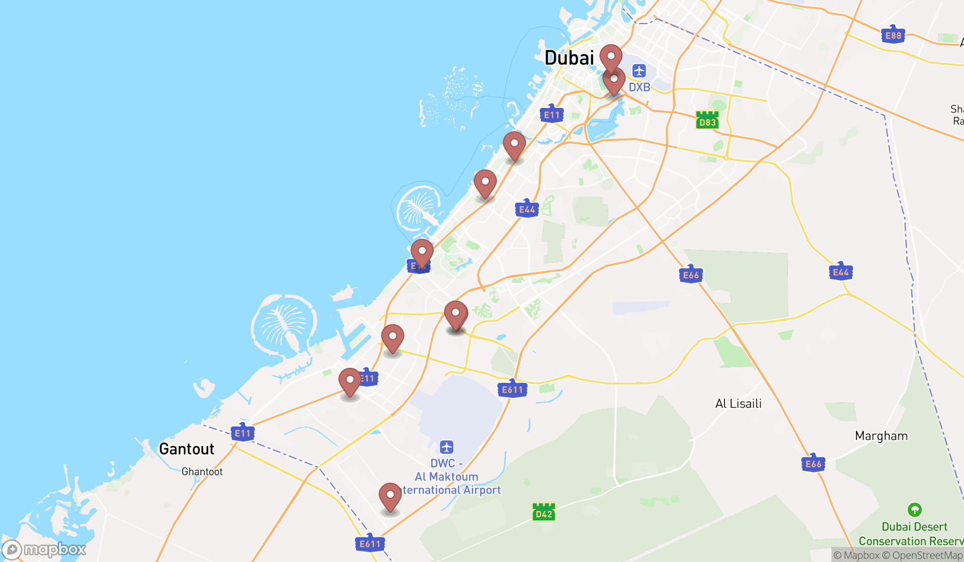 Map showing the ranked carpet manufacturers in Dubai, Dubai