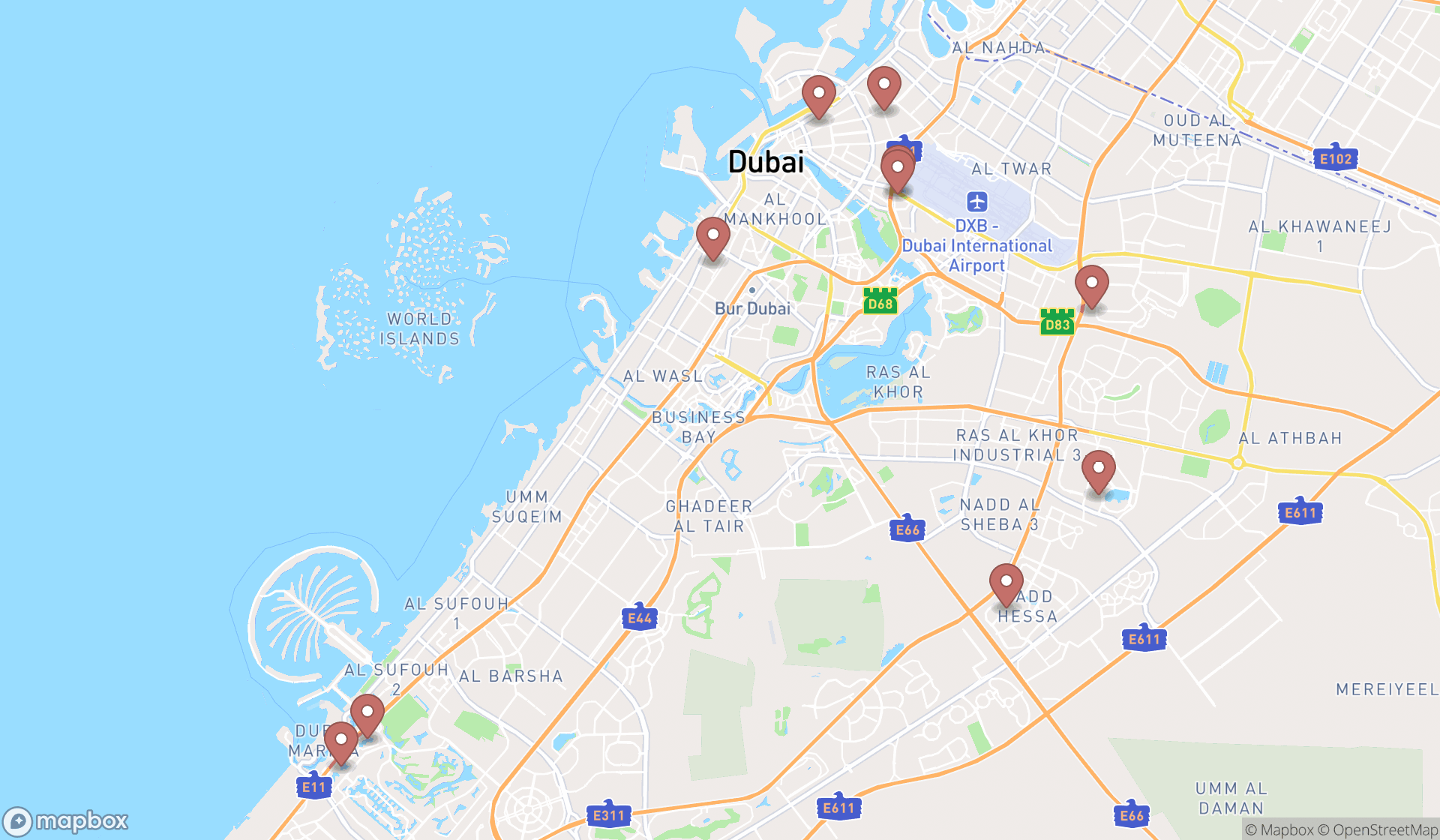 Map showing the ranked carpooling locations in Dubai, Dubai